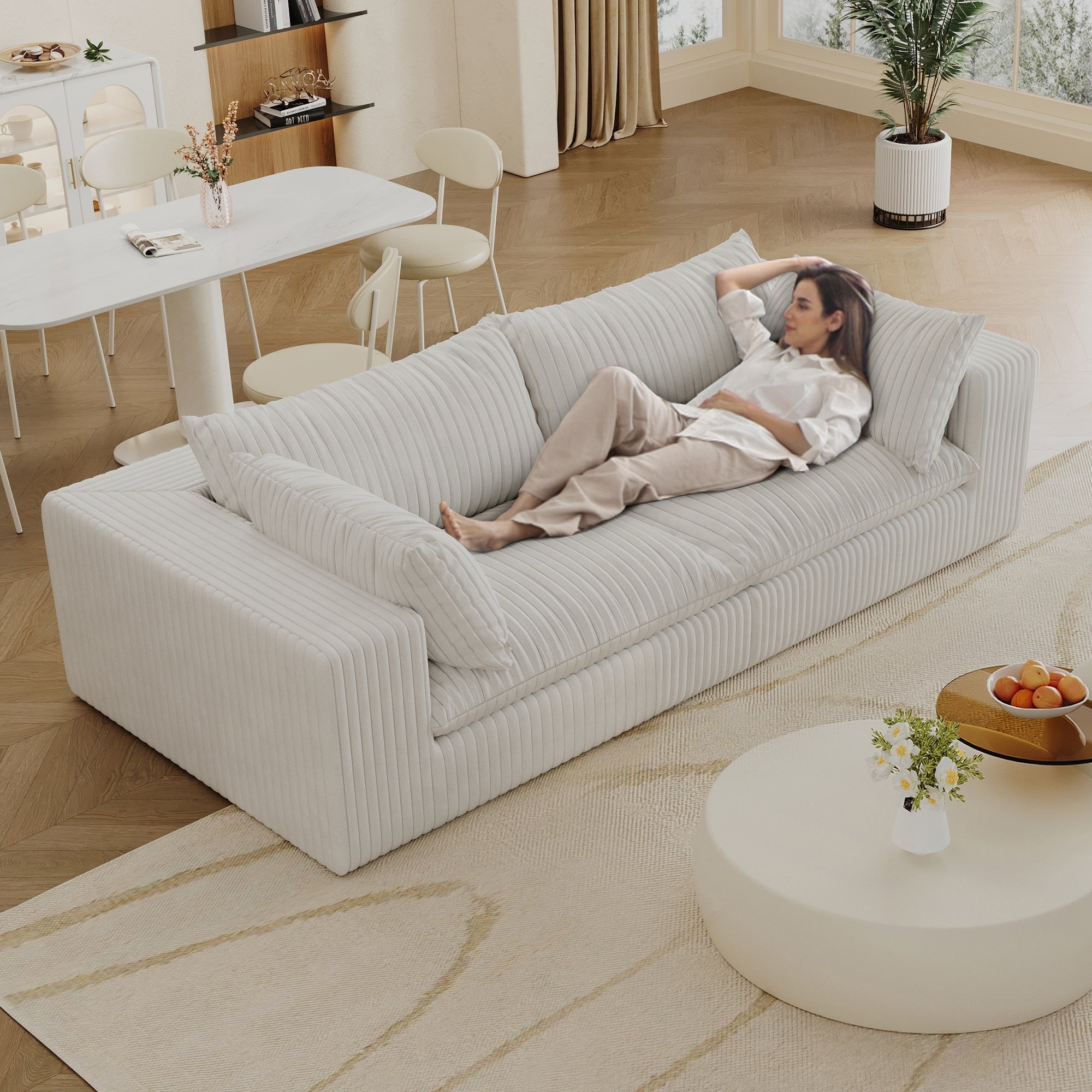 Gdfstudio Ava 79.2 Feather Filled Modular Sofa No Wood Frame Compression Technology No Assembly