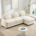 Gdfstudio Bennett Teddy Fabric 3 Seat Sectional Sofa With Movable Ottoman And Double Layer Cushions