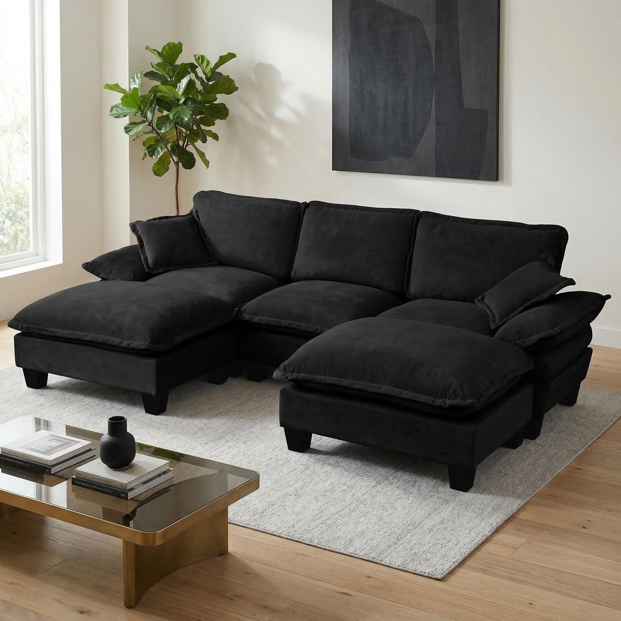 Gdfstudio Casey 103 U Shape Sailboat Chenille Sofa With 2 Ottomans 2 Pillows Usb Cup Holders