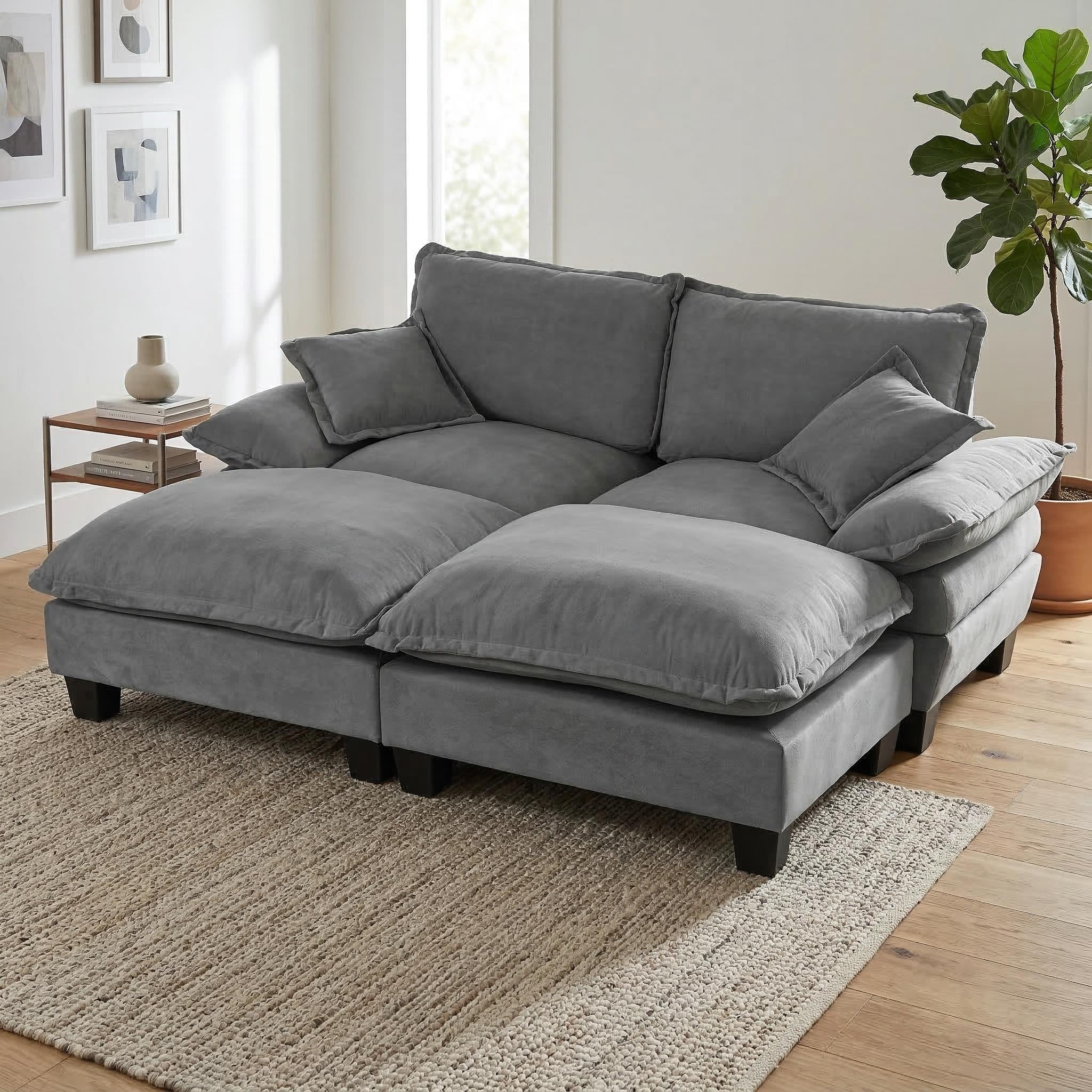 Gdfstudio Drew 76 Sailboat Loveseat With 2 Movable Ottomans 2 Pillows Chenille For Apartments