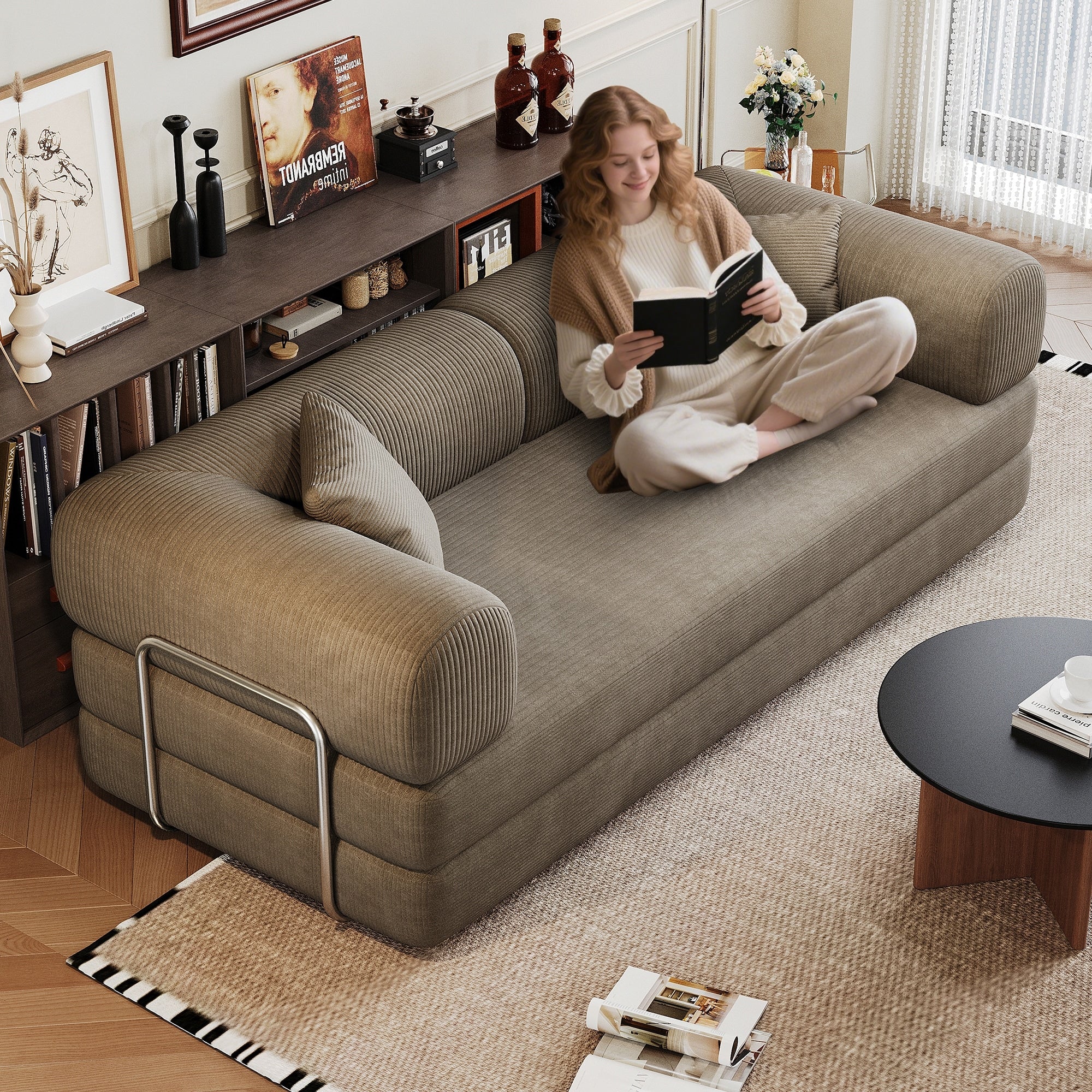 Gdfstudio Eli 78.8 Convertible Floor Sofa Bed Compression Sofa With Pillow Back Support No Assembly Required