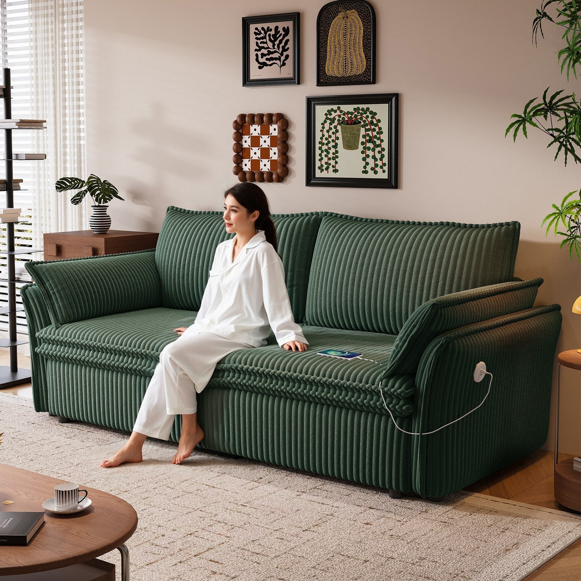 Gdfstudio Eli 85 Corduroy Convertible Sofa Bed Wood Frame 2 In 1 Loveseat Guest Bed