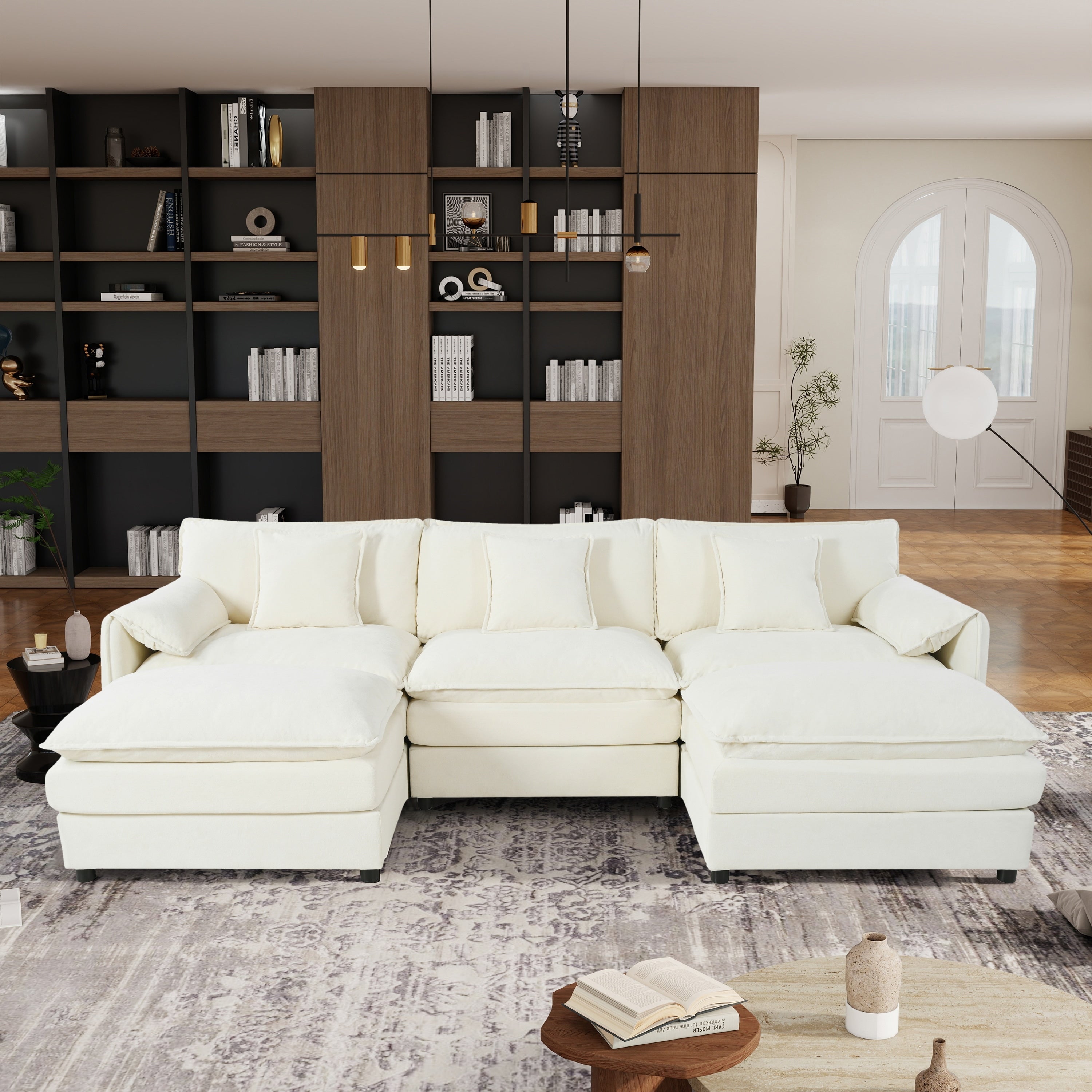 Gdfstudio Ellis 109 U Shaped Modular Cloud Chenille Sofa 3 Seater With 2 Movable Ottomans