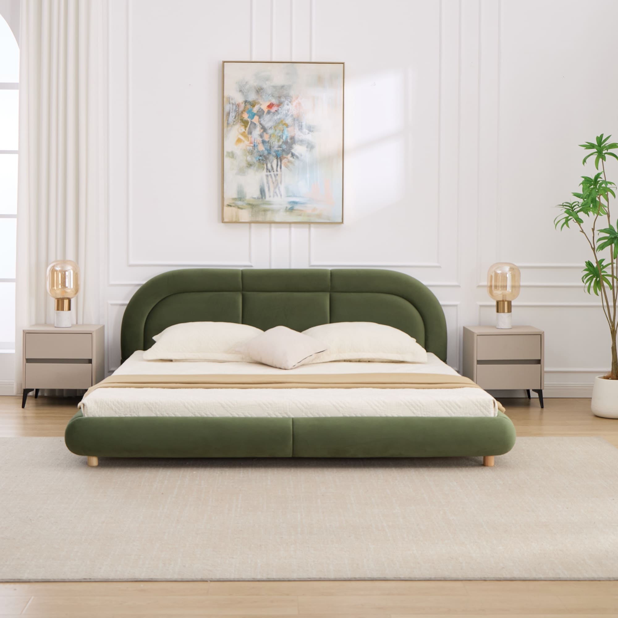 Gdfstudio Ellis Velvet Platform Bed Frame Curved Elegance With Sturdy Frame And Plush Foam Support