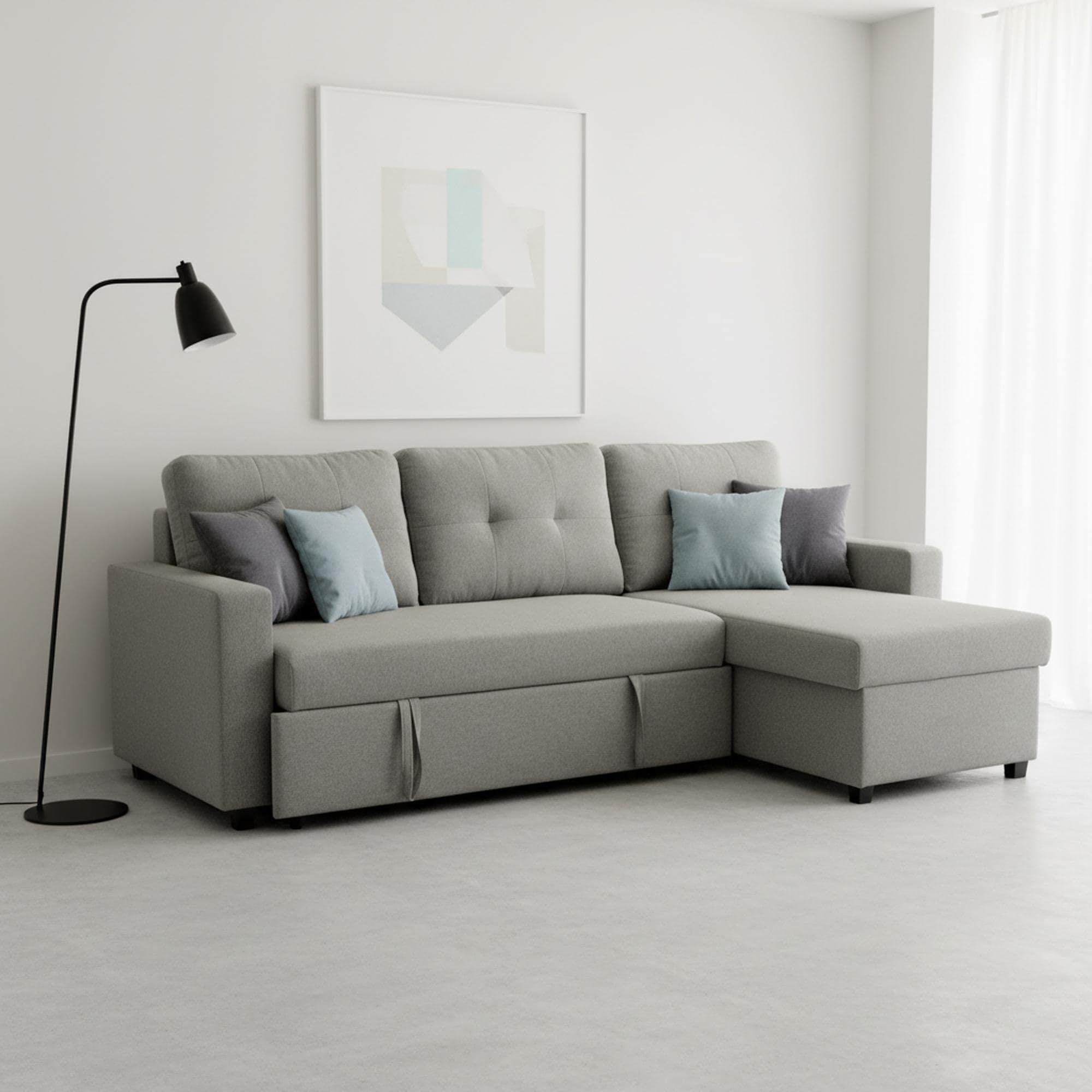 Gdfstudio Elowen Ashby Convertible L Shaped Sectional Sleeper Sofa Bed With Linen Fabric Pull Out Couch