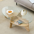 Gdfstudio Elowen Tempered Glass Coffee Table With Wood Legs And Multi Functional Design