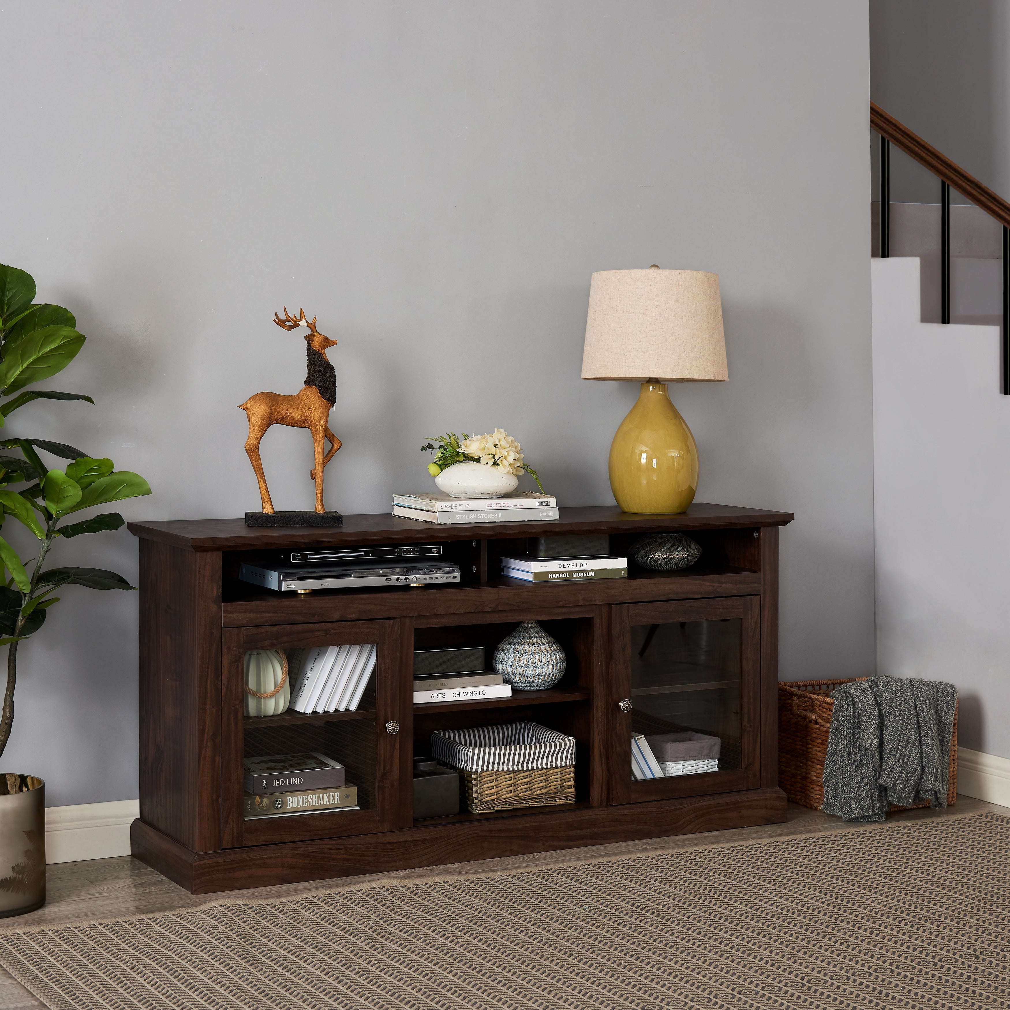 Gdfstudio Elowen Wood 60 Tv Stand With Adjustable Storage And Cable Management