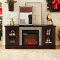 Gdfstudio Eulalia Wood 2 Door Storage Tv Stand With Faux Stone Mantle