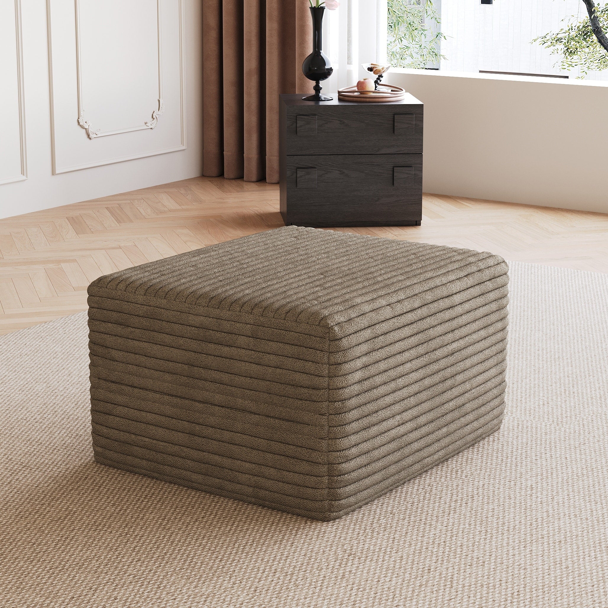 Gdfstudio Felix Dark Grey Plush Corduroy Sofa Ottoman No Assembly Modular Sectional Piece For Apartment