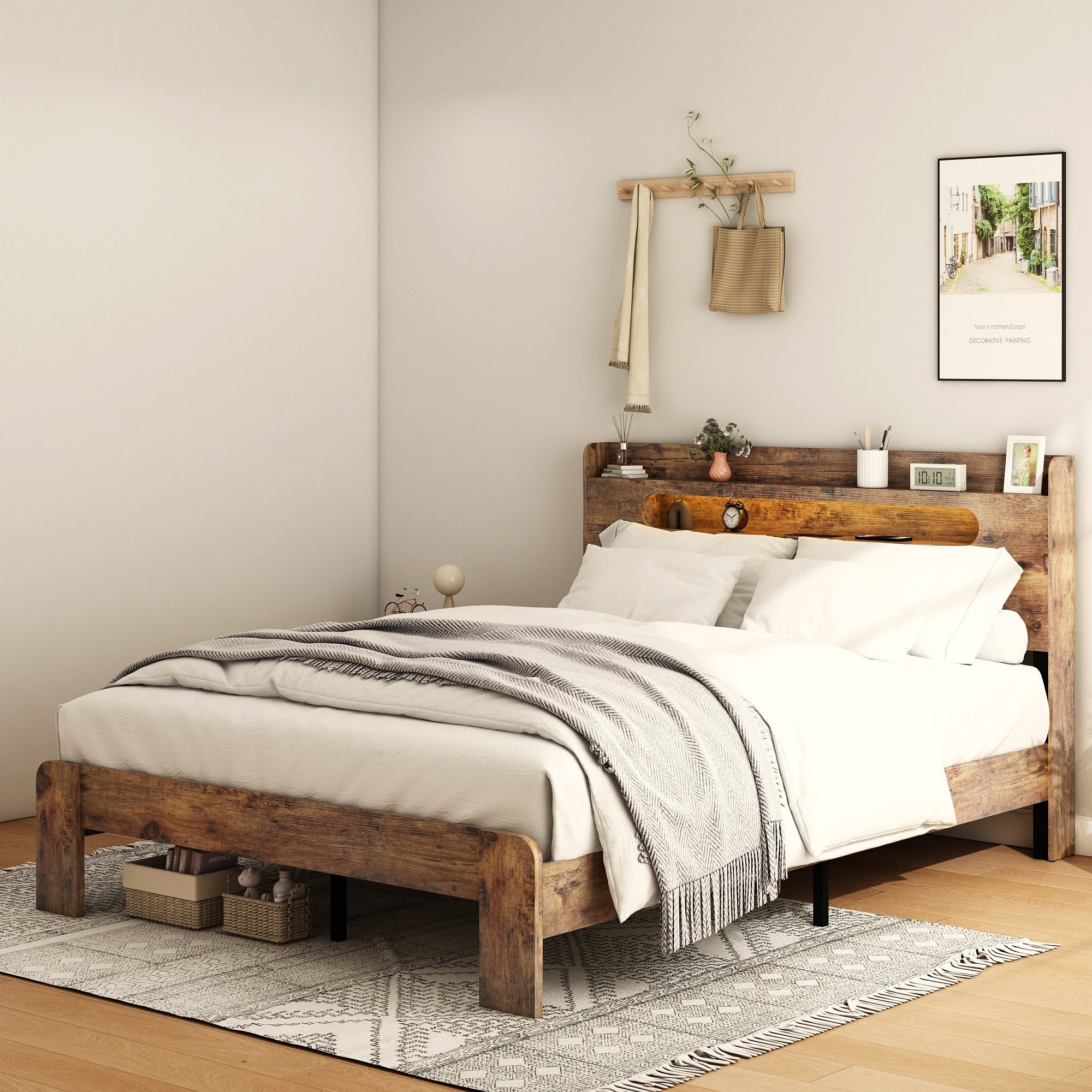 Gdfstudio Finn Platform Bed Frame With Led Light Headboard 2 Usb Ports And Outlets