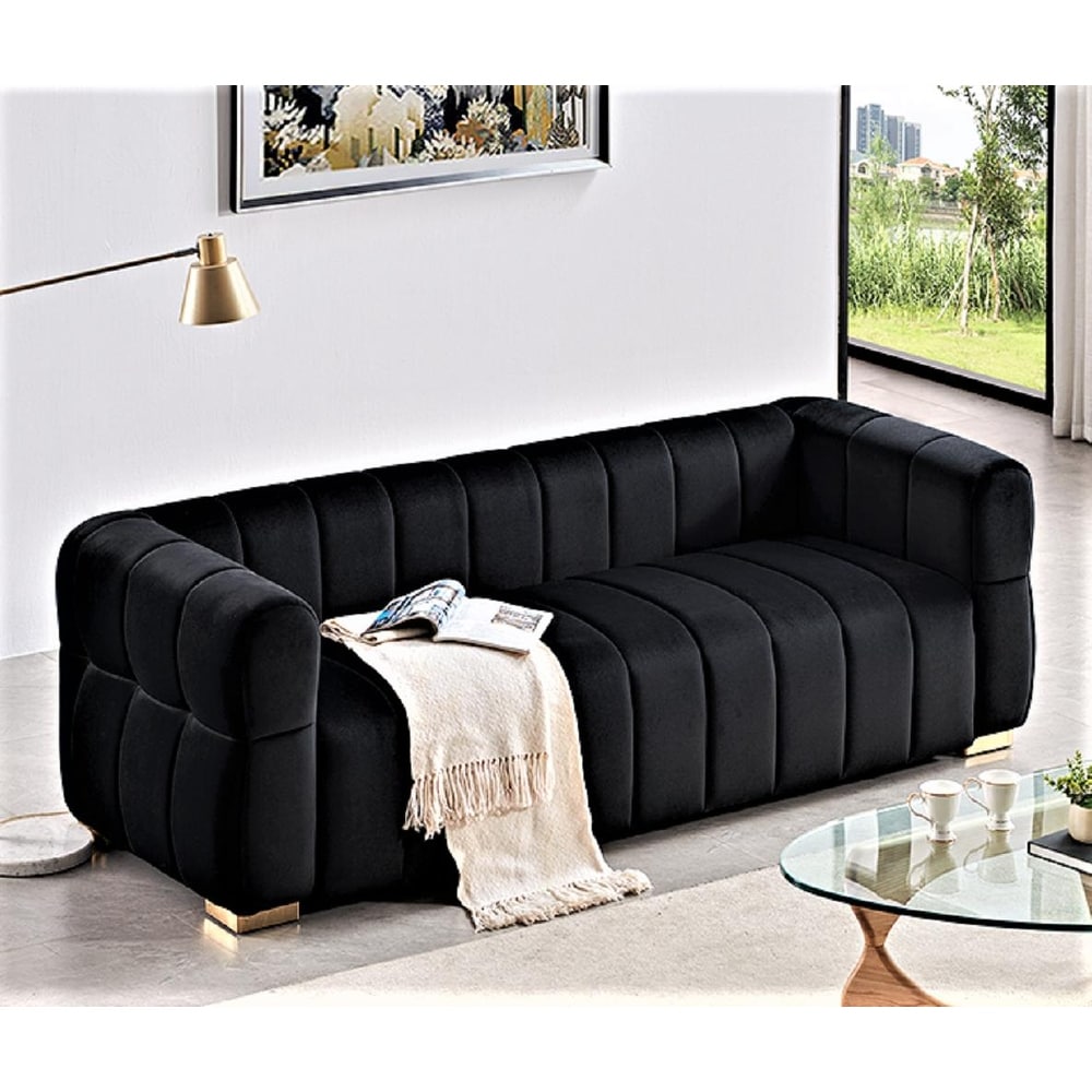 Gdfstudio Finnian Blaire Velvet Art Deco Sofa With Tufted Low Back 89 Wide 3 Seater Elegant Living Room Couch