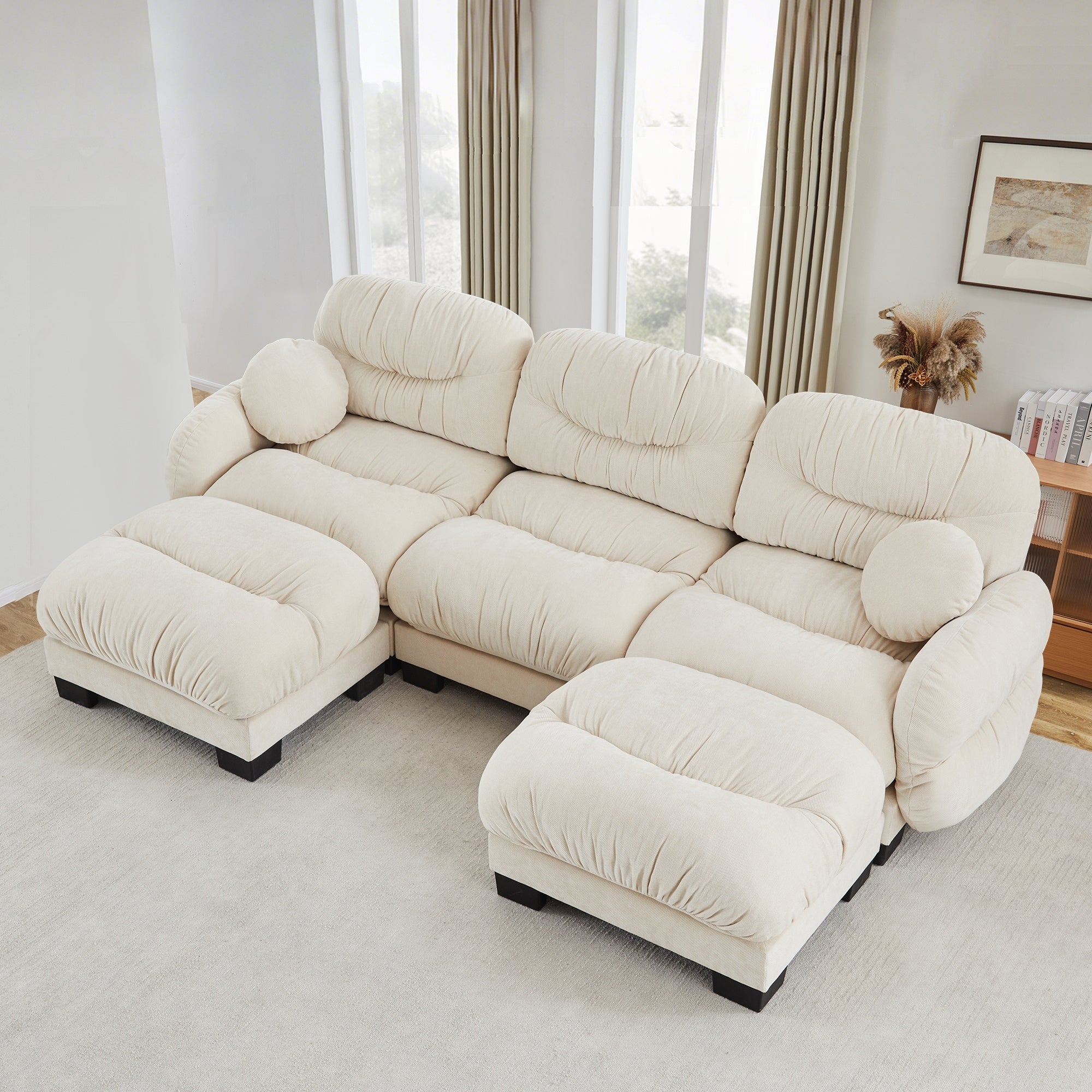Gdfstudio Graham U Shaped 3 Seater Chenille Modular Sofa With 2 Ottomans And Pleated Backrest