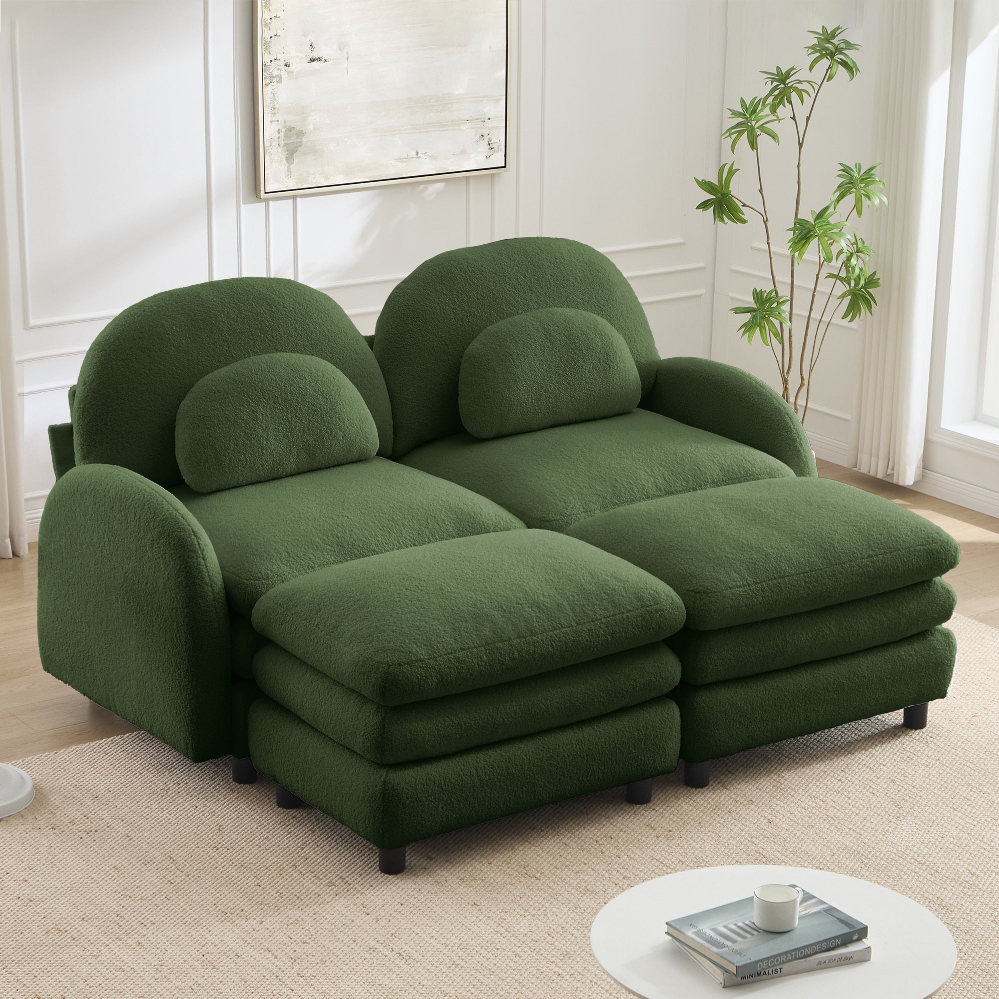 Gdfstudio Harlow Teddy Fabric 2 Seat Modular Couch With Double Layer Cushions And Curved Lumbar Pillows