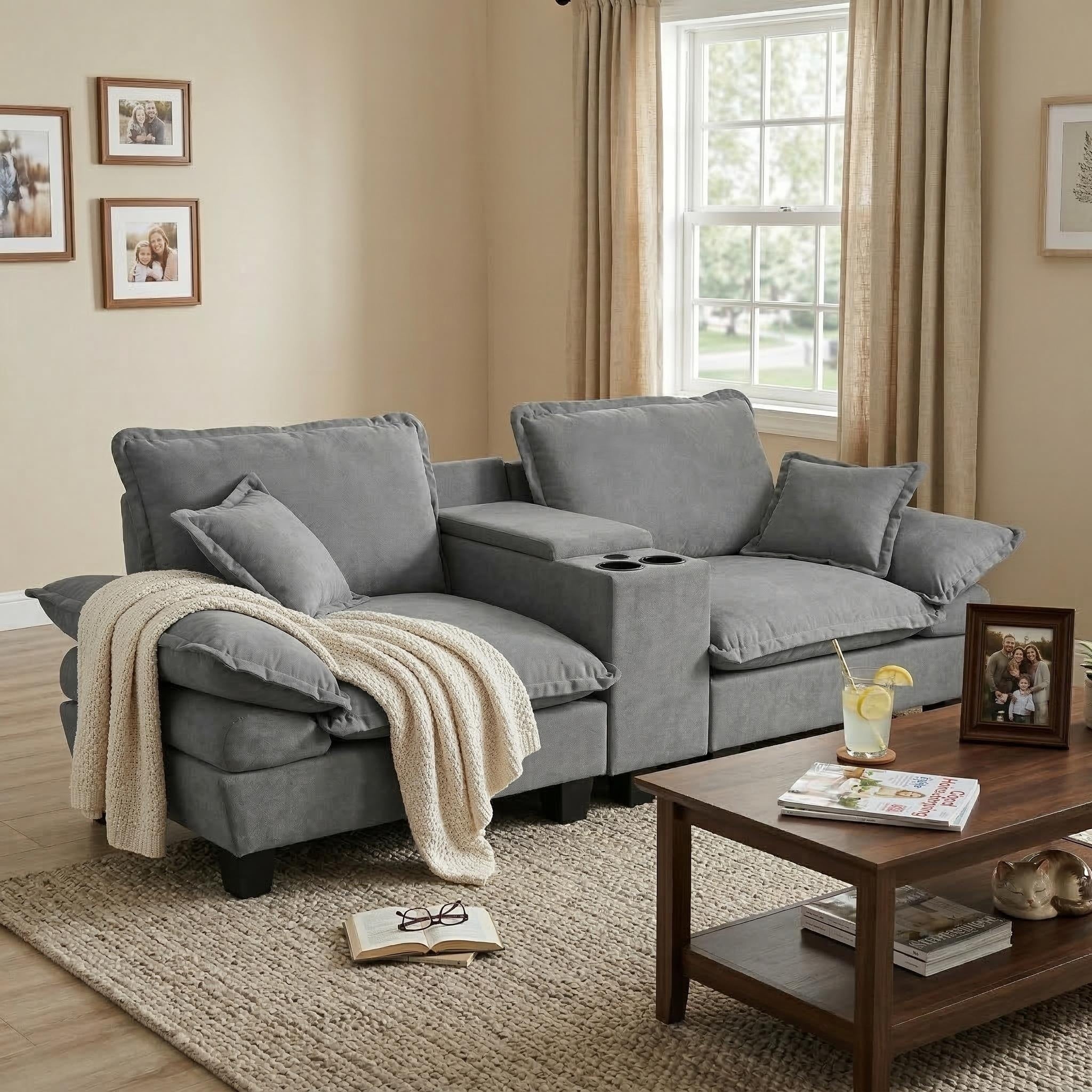 Gdfstudio Hugo 88 L Shape Sailboat Chenille Sofa With Cup Holders Storage Usb 2 Pillows