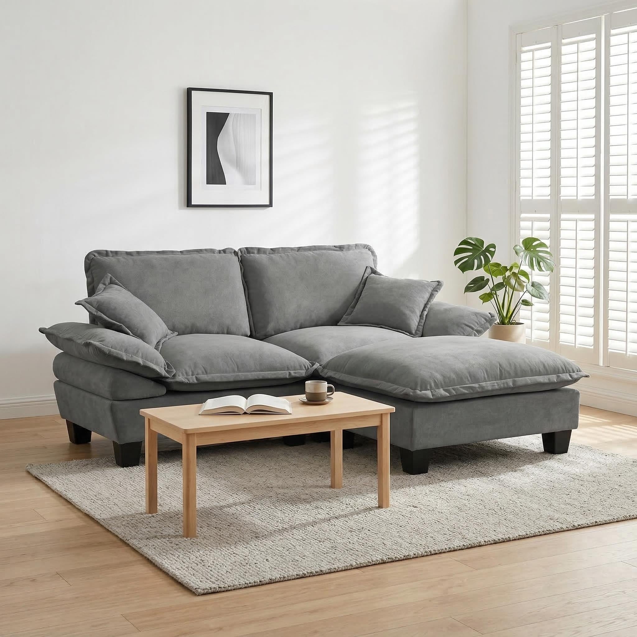 Gdfstudio Ida 76 Sailboat Loveseat With 1 Movable Ottoman 2 Pillows Chenille For Small Spaces