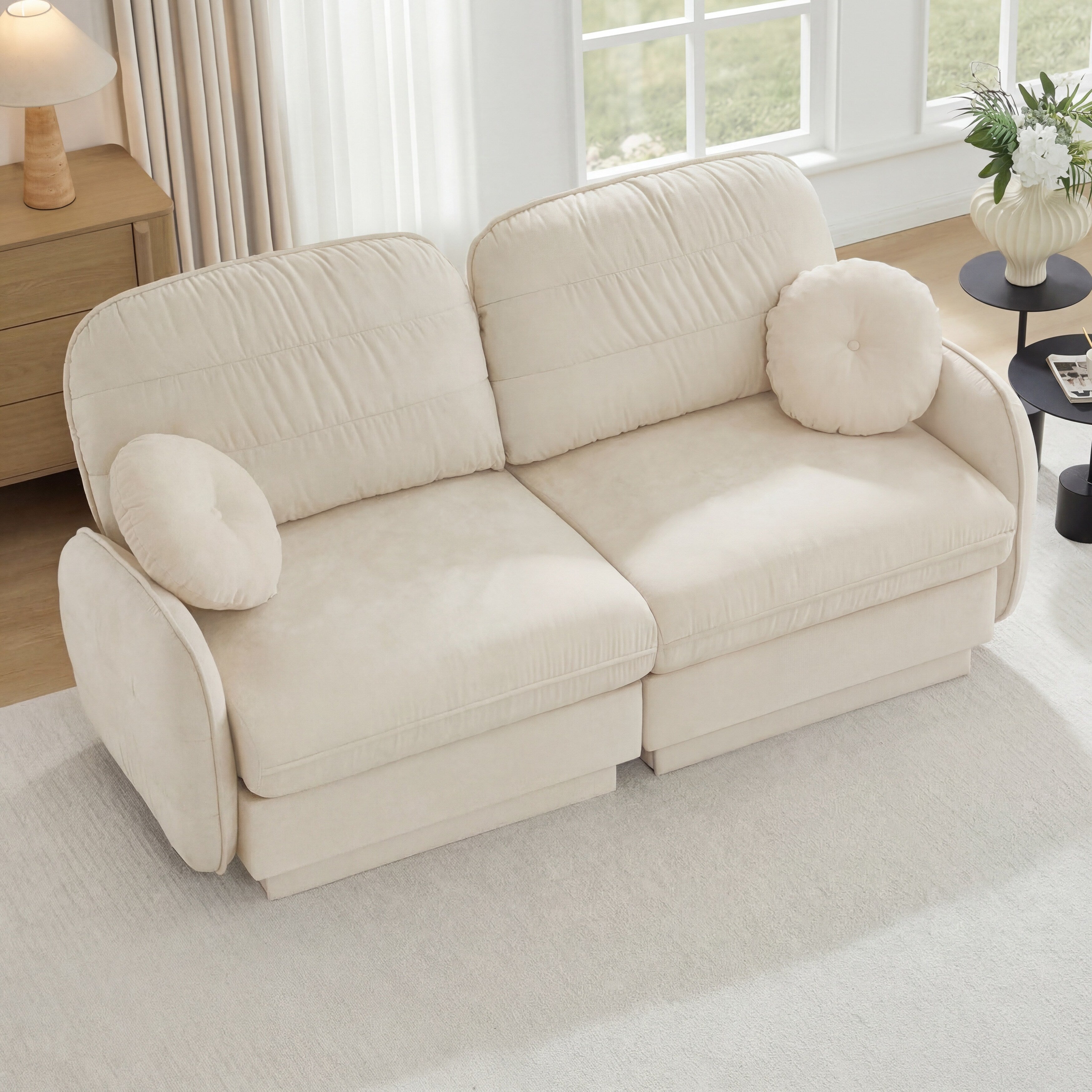 Gdfstudio Iris Ashford Chenille Cloud Loveseat Sofa With Round Pillows Quilted Back Cushions Deep Seat