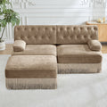 Gdfstudio Iris L Shaped Breathable Velvet Chesterfield Style Sofa With Tassel Skirt And Ottoman