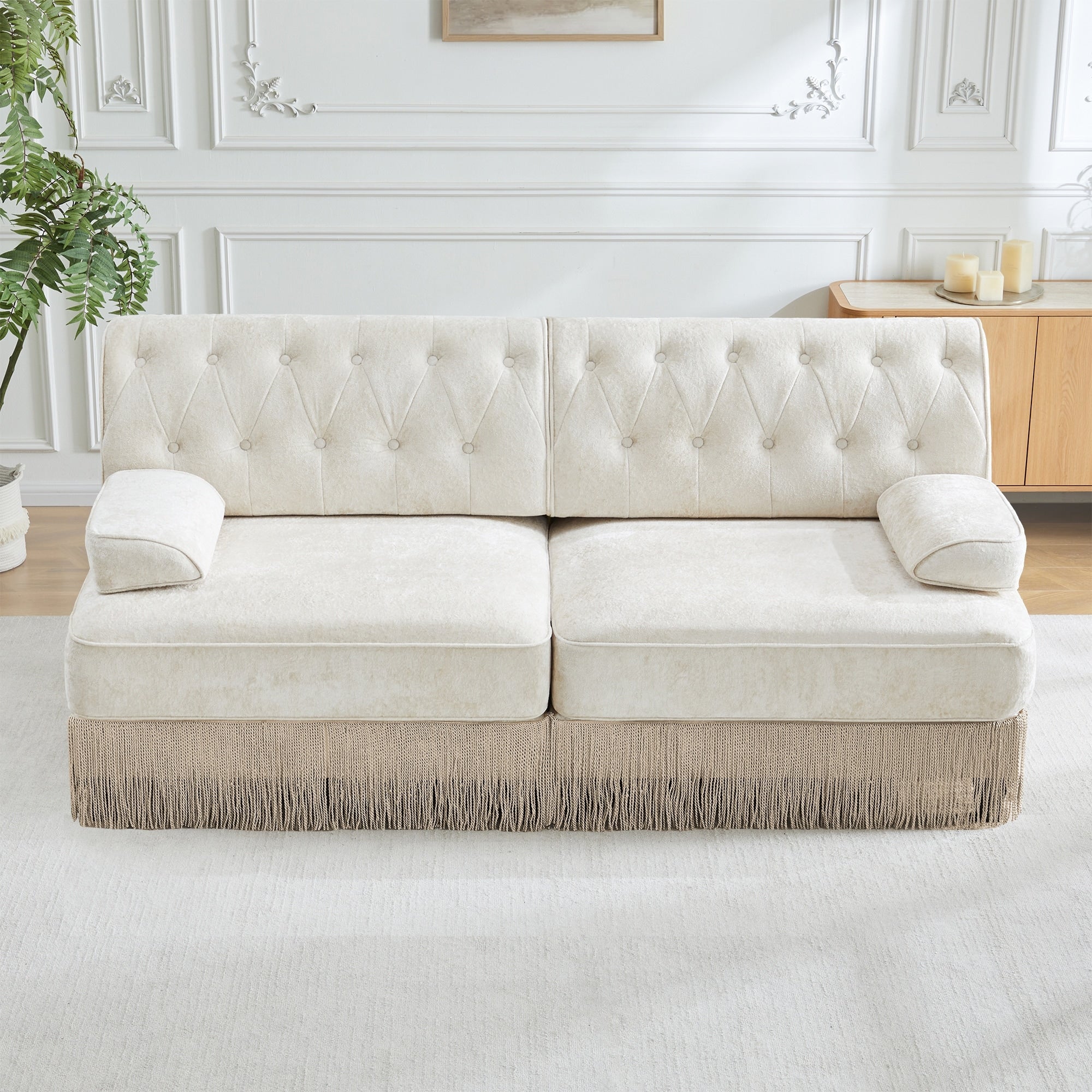 Gdfstudio Jasper Penn Chesterfield Style Sofa With Velvet Fabric Button Tufted Tassel Fringe Skirt
