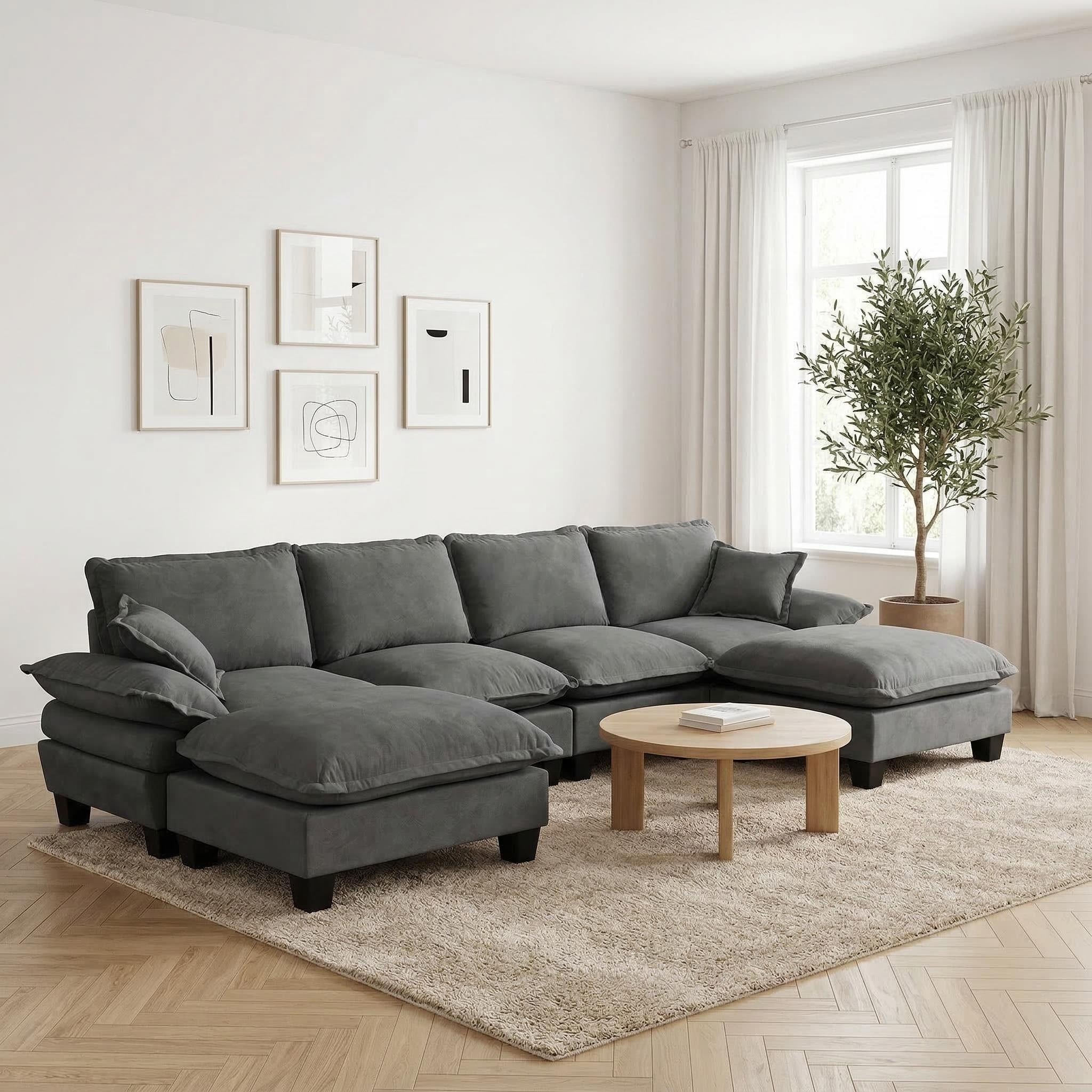 Gdfstudio Jordan 130 U Shape Sailboat Chenille Sofa 6 Seater With Movable Ottomans