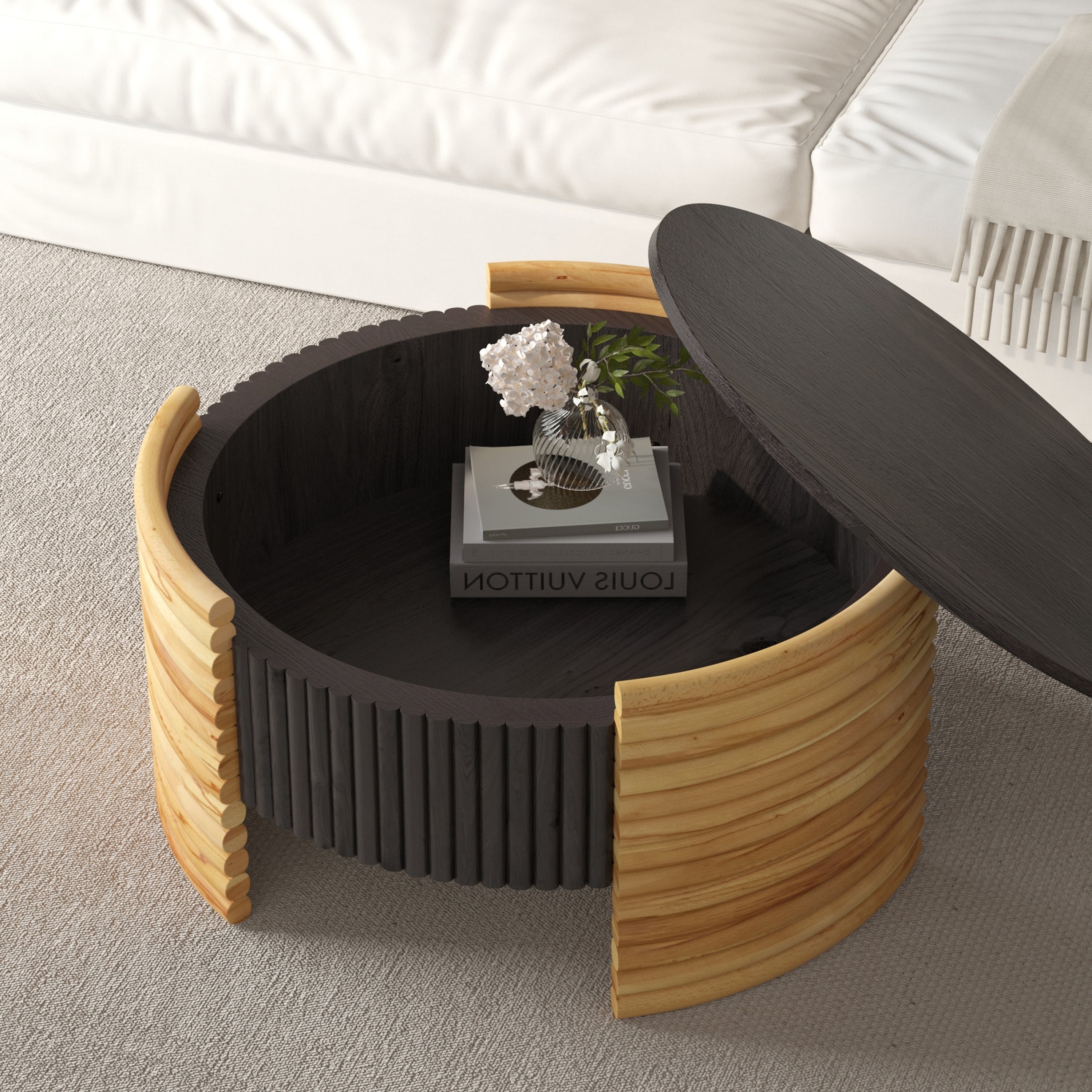Gdfstudio Kael Two Tone Flip Top Coffee Table With Fluted Texture