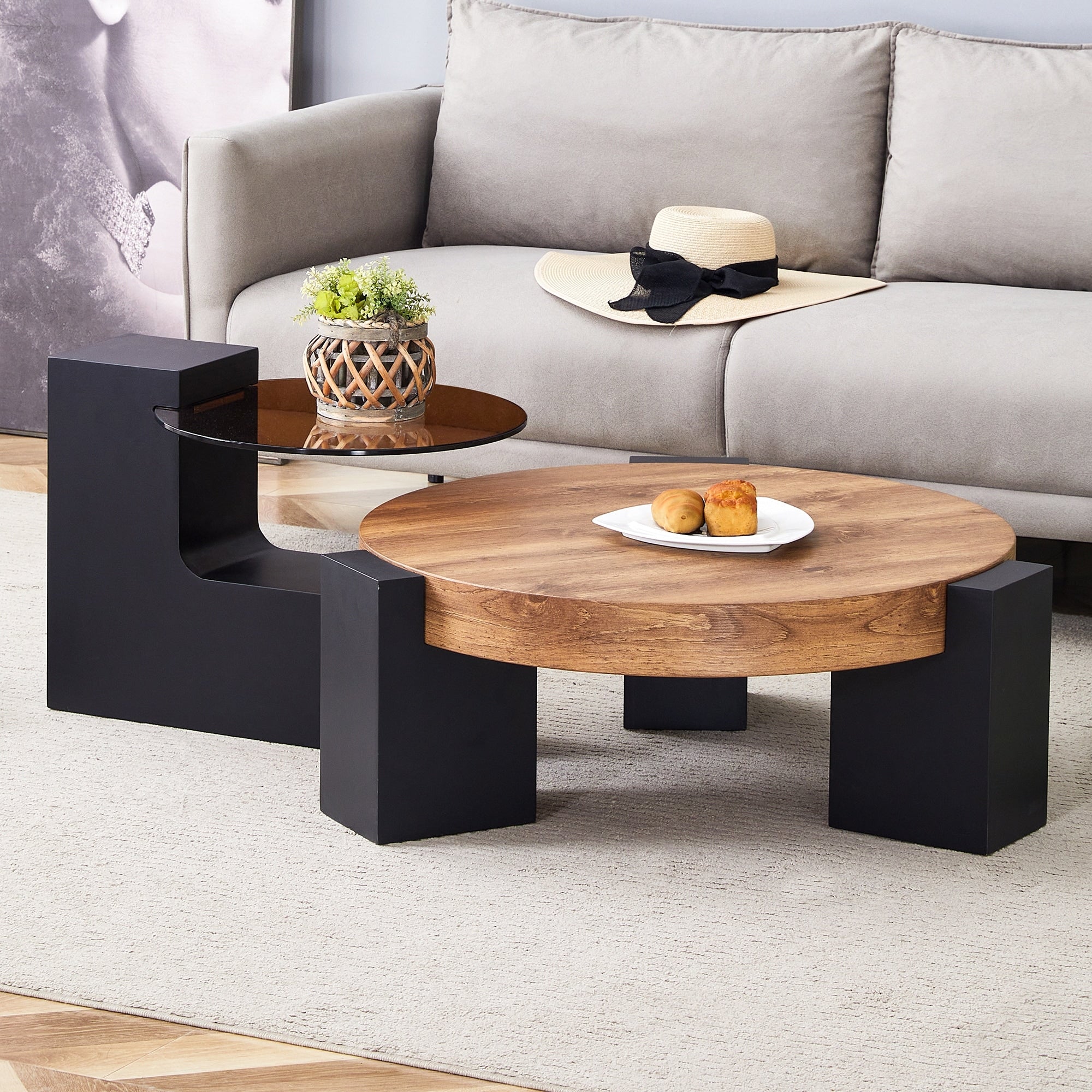 Gdfstudio Kaelis Tempered Glass Coffee Table With Detachable Double Layer Design