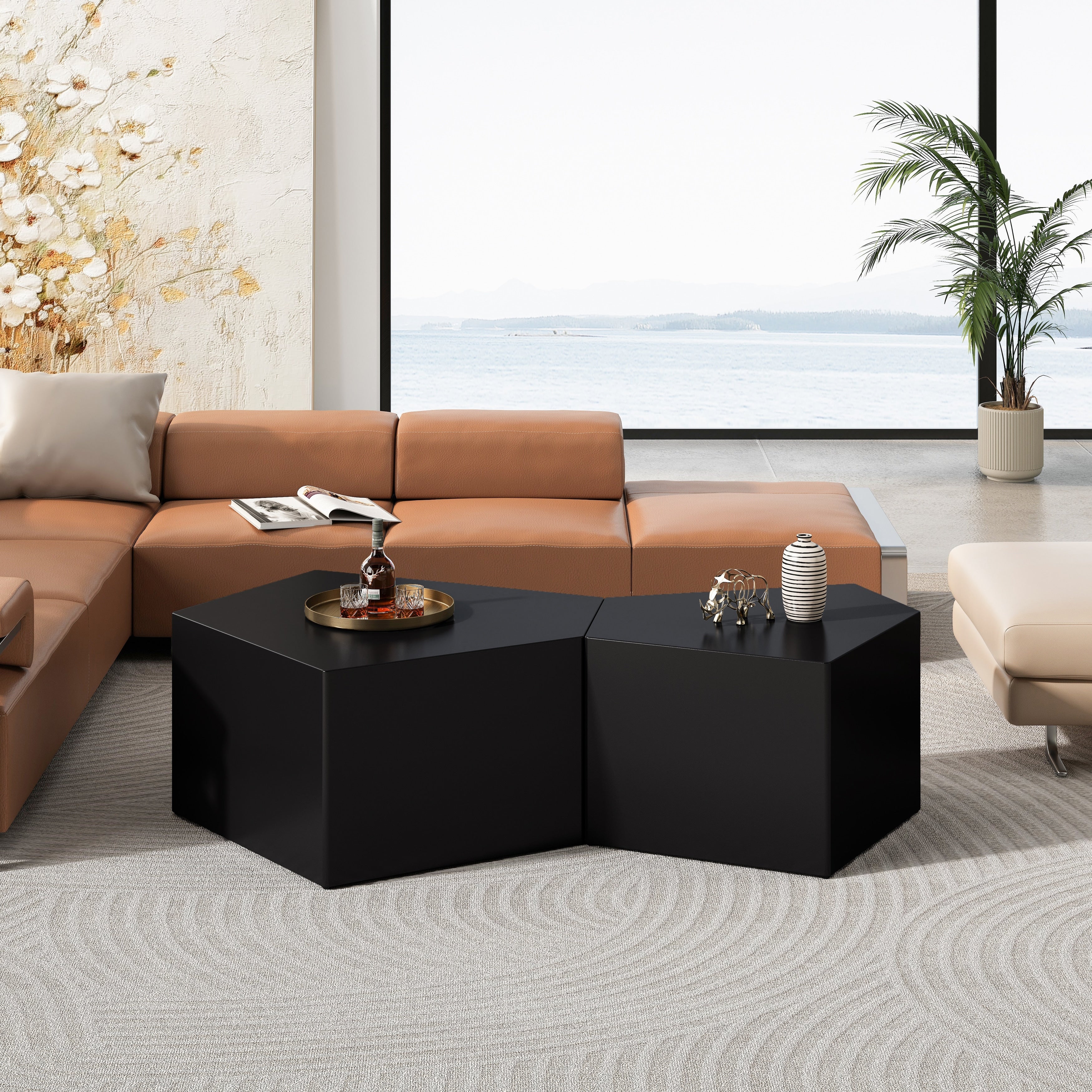 Gdfstudio Kaiven Geometric Nesting Wood Coffee Table Set With Storage