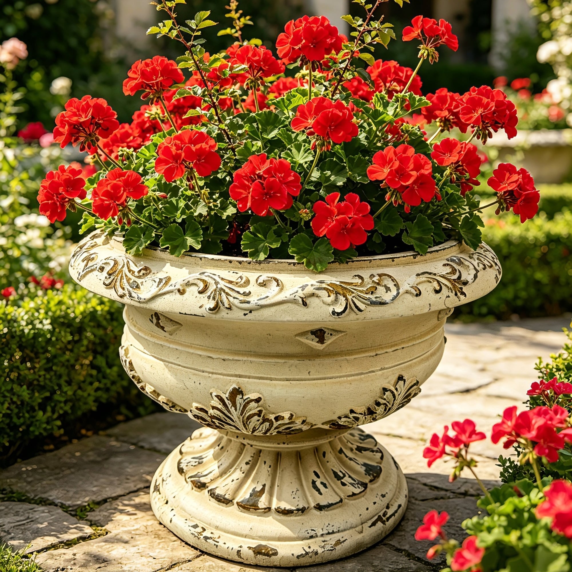 Gdfstudio Lena Mgo Garden Planter Antique White Finish Garden Decoration With Drainage Hole