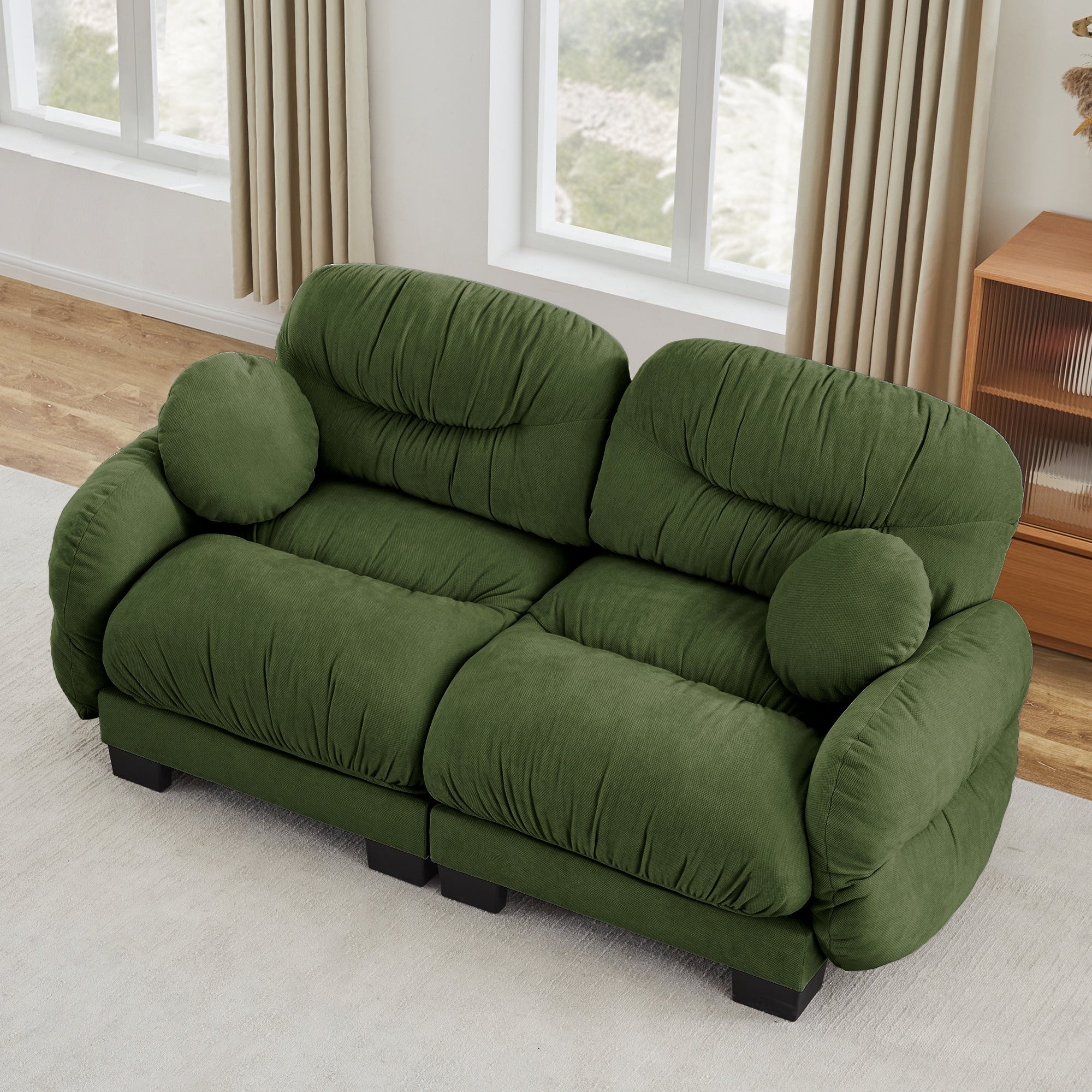 Gdfstudio Lennox 2 Seater Chenille Modular Sofa With Pleated Backrest And Curved Round Armrests