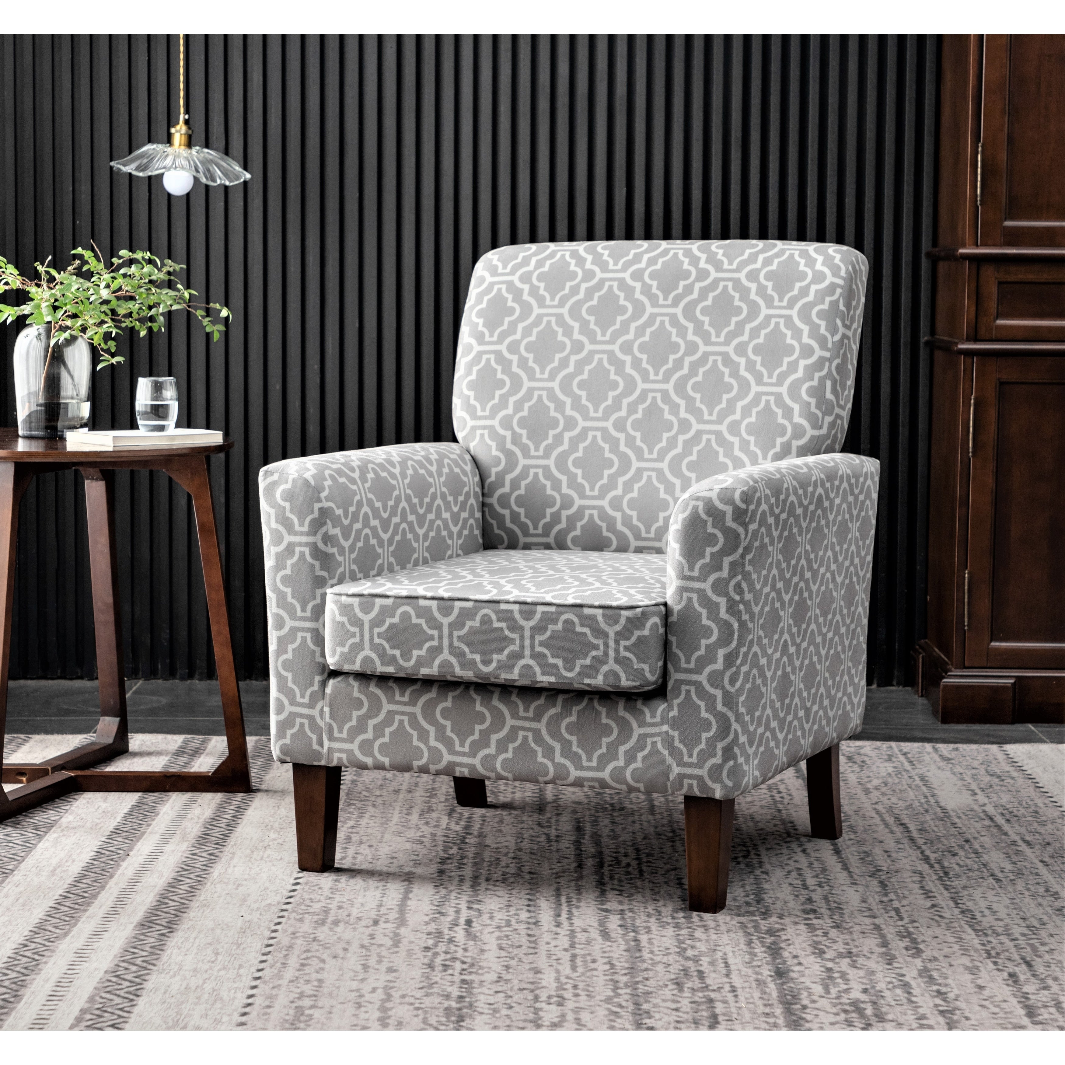 Gdfstudio Leo Patterned Polyester Armchair With Solid Birch Wood Frame Upholstered Accent Chair For Living Room Office