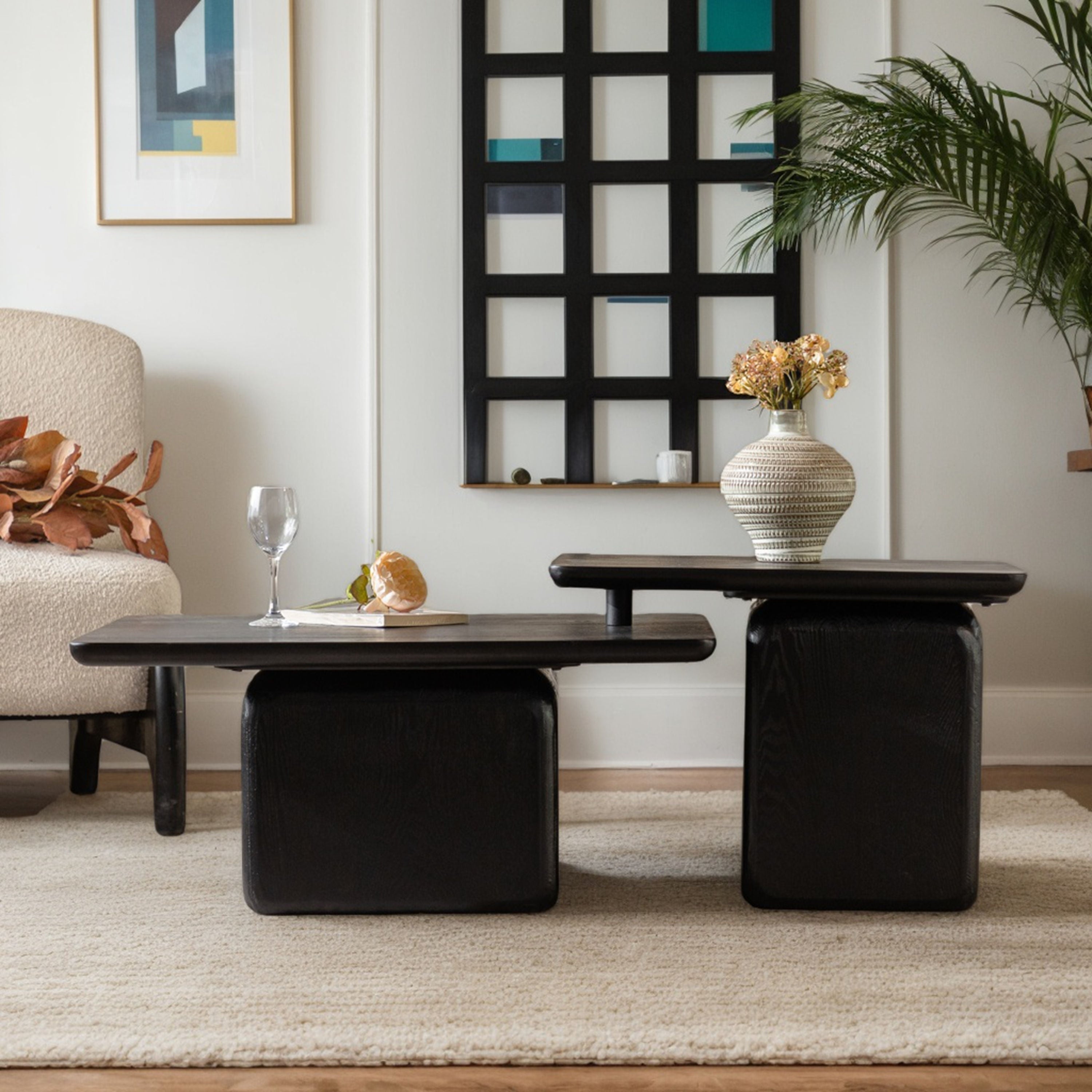 Gdfstudio Lorian Square Retro Coffee Table Set With Wood Grain Finish