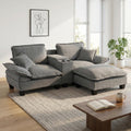 Gdfstudio Luke 88 L Shape Sailboat Chenille Sofa With 1 Ottoman Cup Holders Storage Usb 2 Pillows