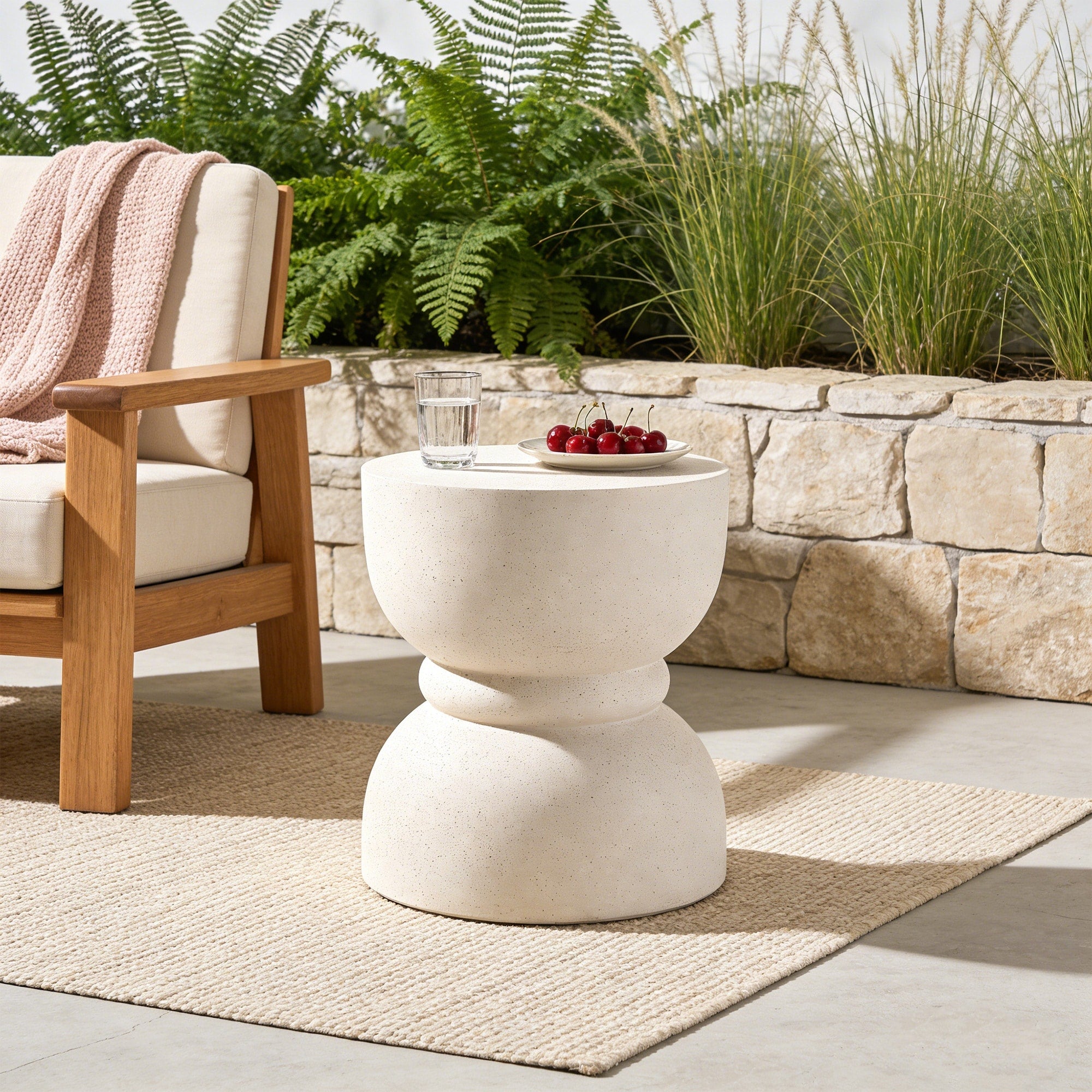 Gdfstudio Lumi Outdoor Concrete Side Table With Waisted Design Imitation Natural Stone Texture