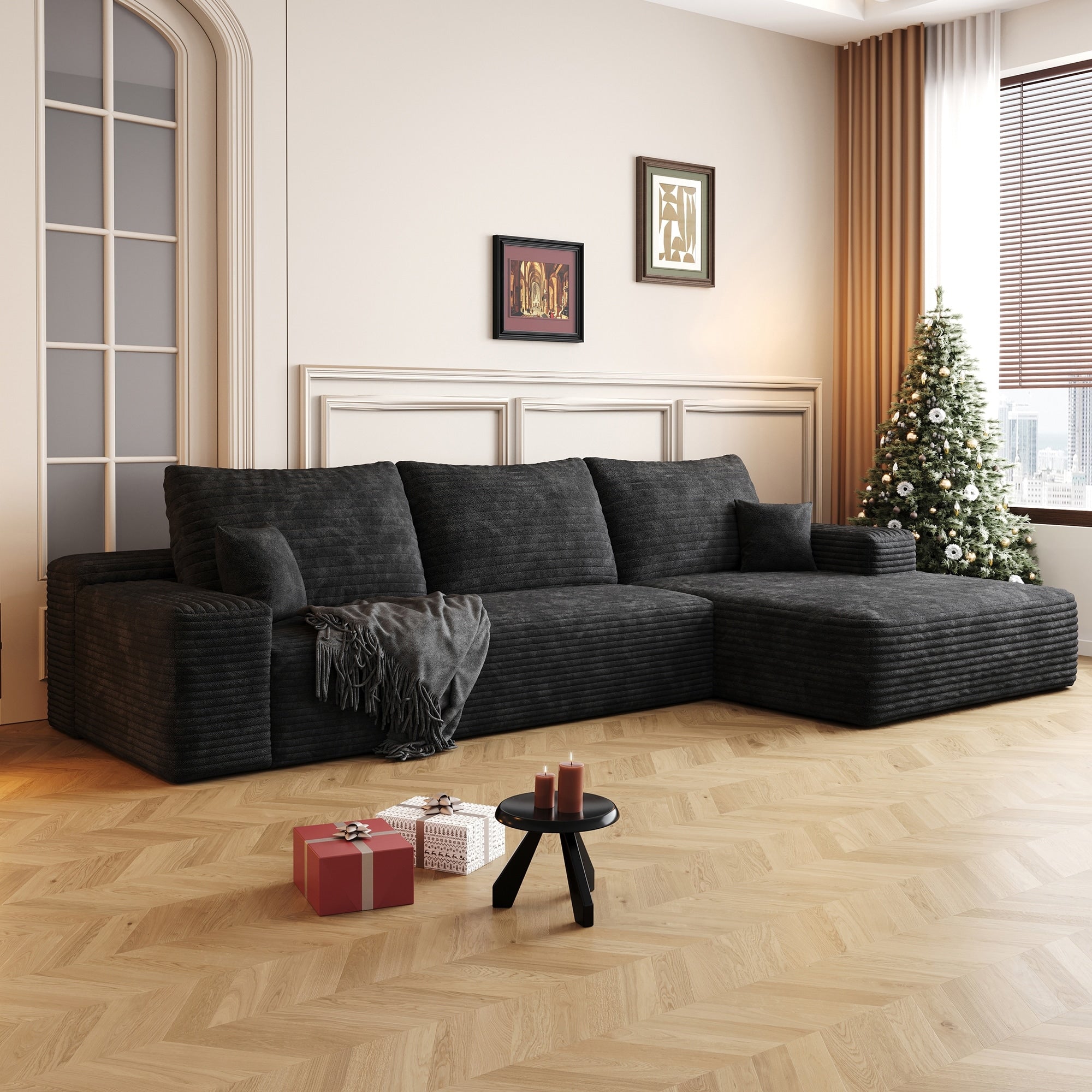 Gdfstudio Luna 107 Cloud L Shape Sectional Sofa No Assembly Plush Corduroy Fabric Deep Seat Couch