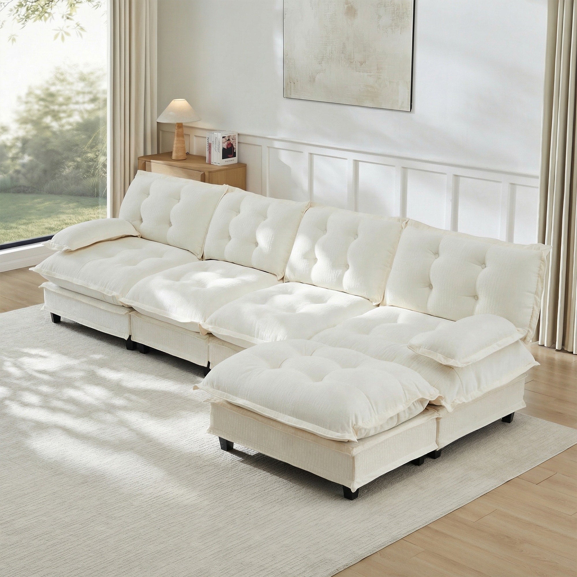 Gdfstudio Lyra 138 L Shaped Cloud Modular Sectional Sofa With Ottoman And Chenille Deep Seat