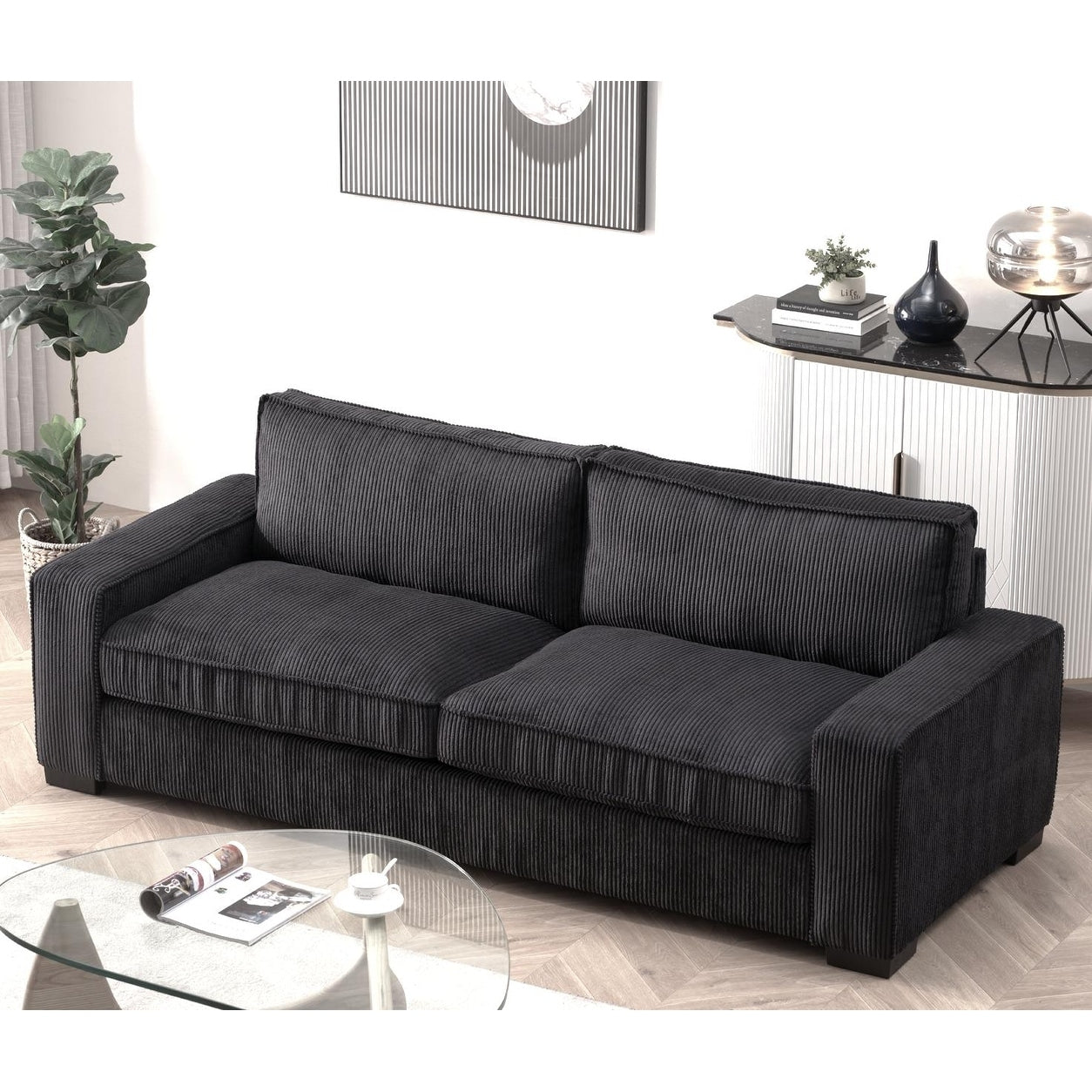 Gdfstudio Lysander Croft Corduroy 3 Seater Couch With Deep Seat Square Arms Sofa