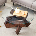 Gdfstudio Lysander Tempered Glass Coffee Table With Wood Legs