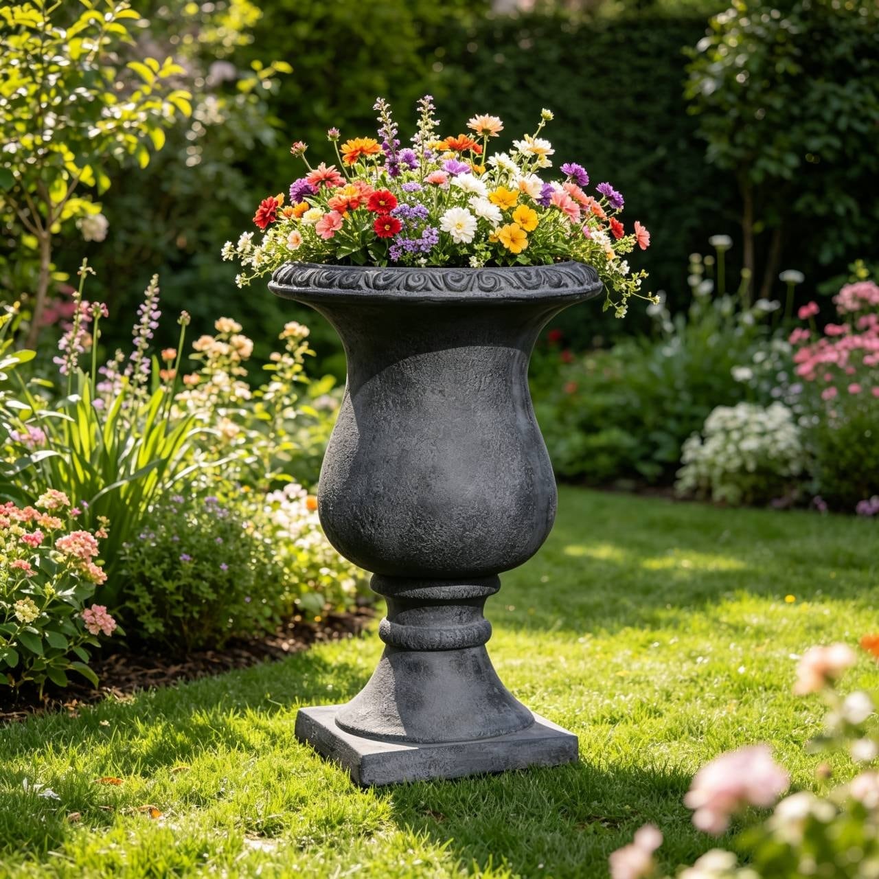 Gdfstudio Maeve Tall Mgo Garden Planter Antique Black Finish Decoration With Drainage Hole