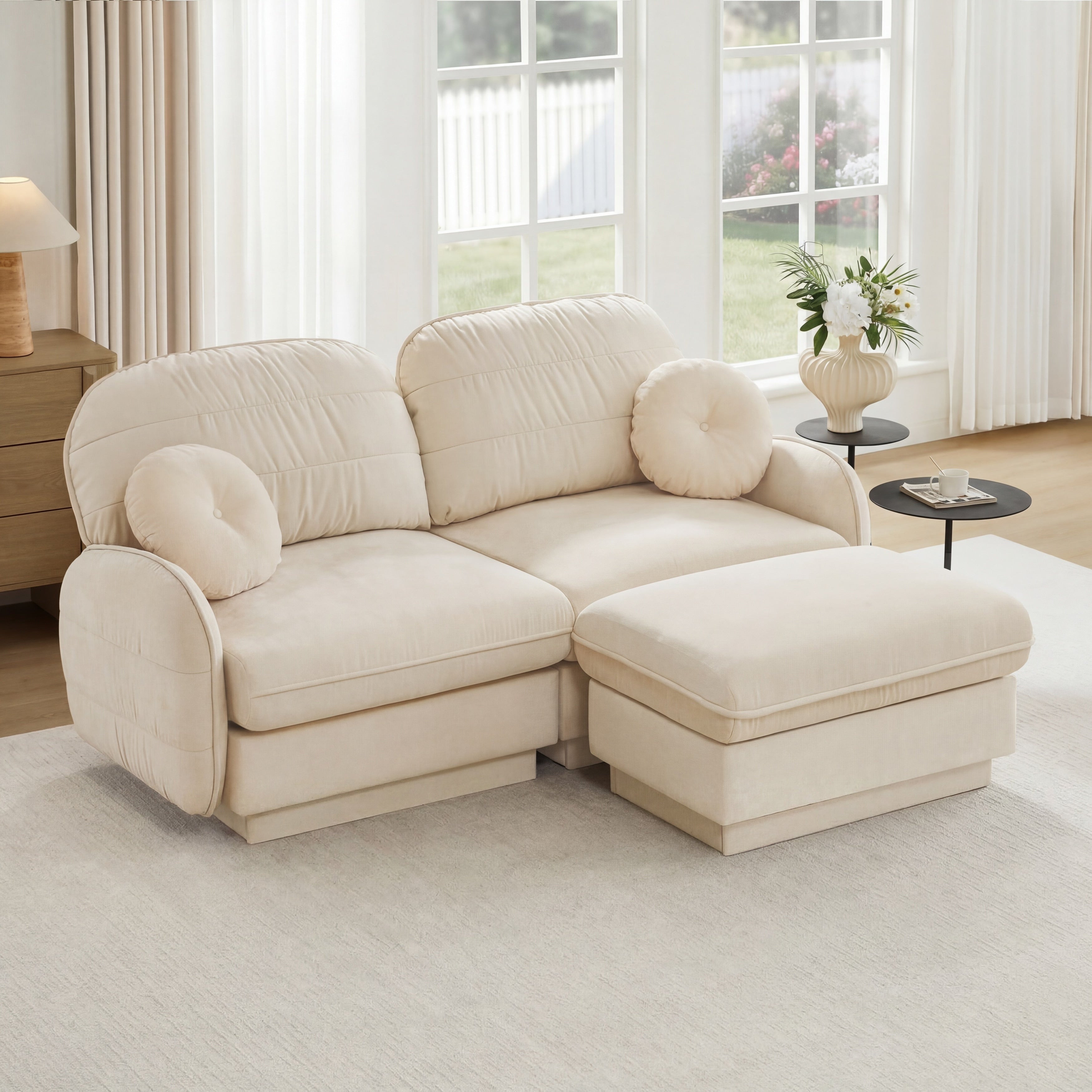 Gdfstudio Marlowe Grey Chenille Cloud L Shaped Loveseat Sofa With Movable Ottoman Deep Seat
