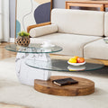 Gdfstudio Marlowe Tempered Glass Coffee Table With Marble And Wood Texture Dual Base