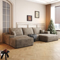Gdfstudio Miles 107 U Shaped Cloud Sectional Sofa With Ottoman No Assembly Plush Corduroy Deep Seat