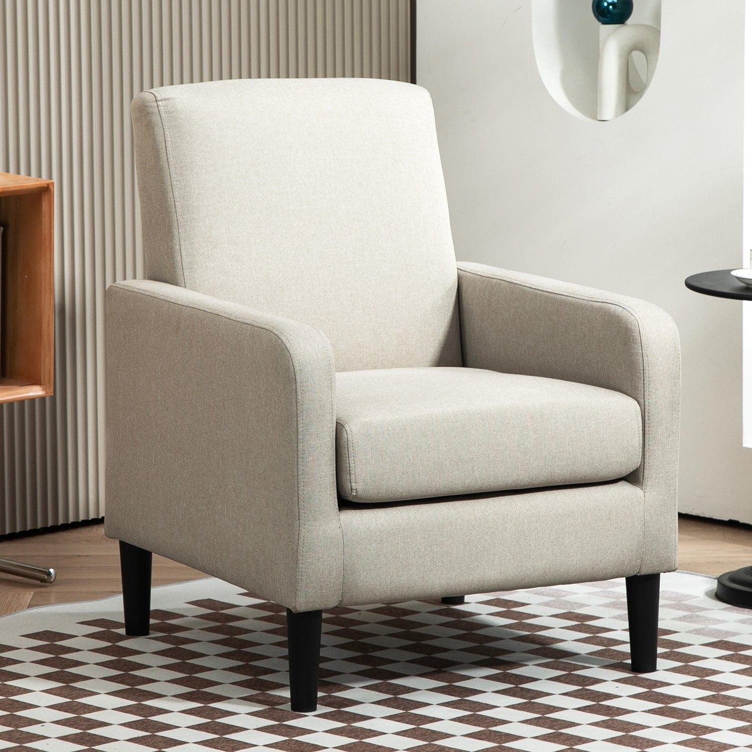Gdfstudio Mira Faux Linen Upholstered Accent Chair With Solid Wood Frame Modern Armchair For Bedroom Or Office