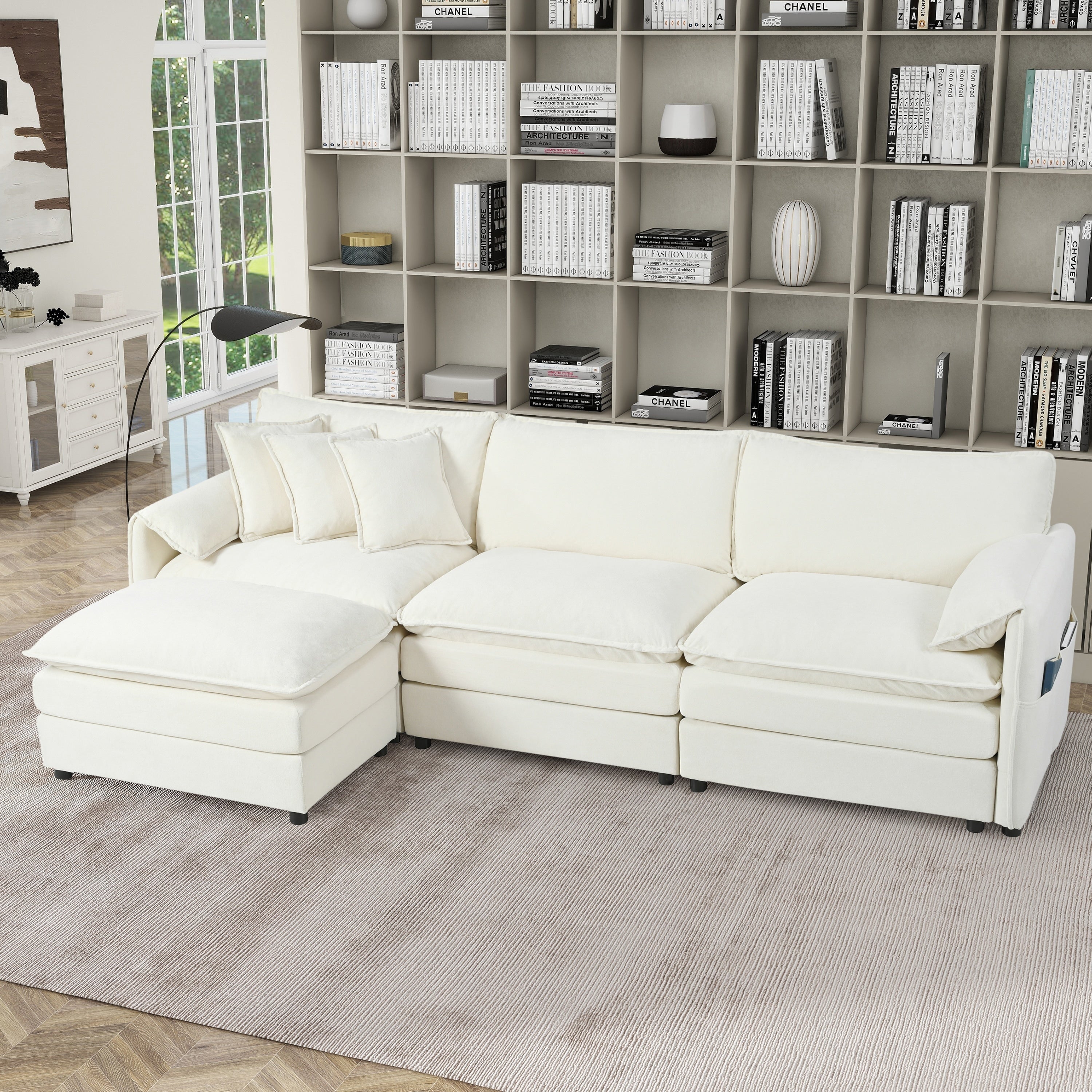 Gdfstudio Nash 109 L Shaped Modular Cloud Chenille Sofa 3 Seater With Movable Ottoman