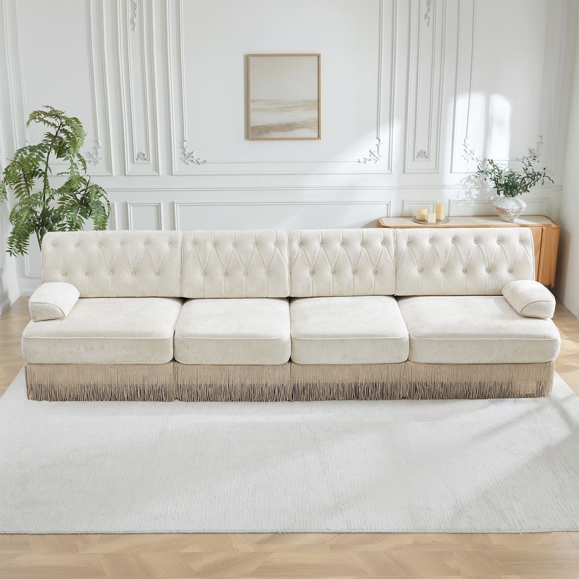 Gdfstudio Nash 135 Velvet Button Tufted Chesterfield Style Modular Sofa With Tassel Skirt