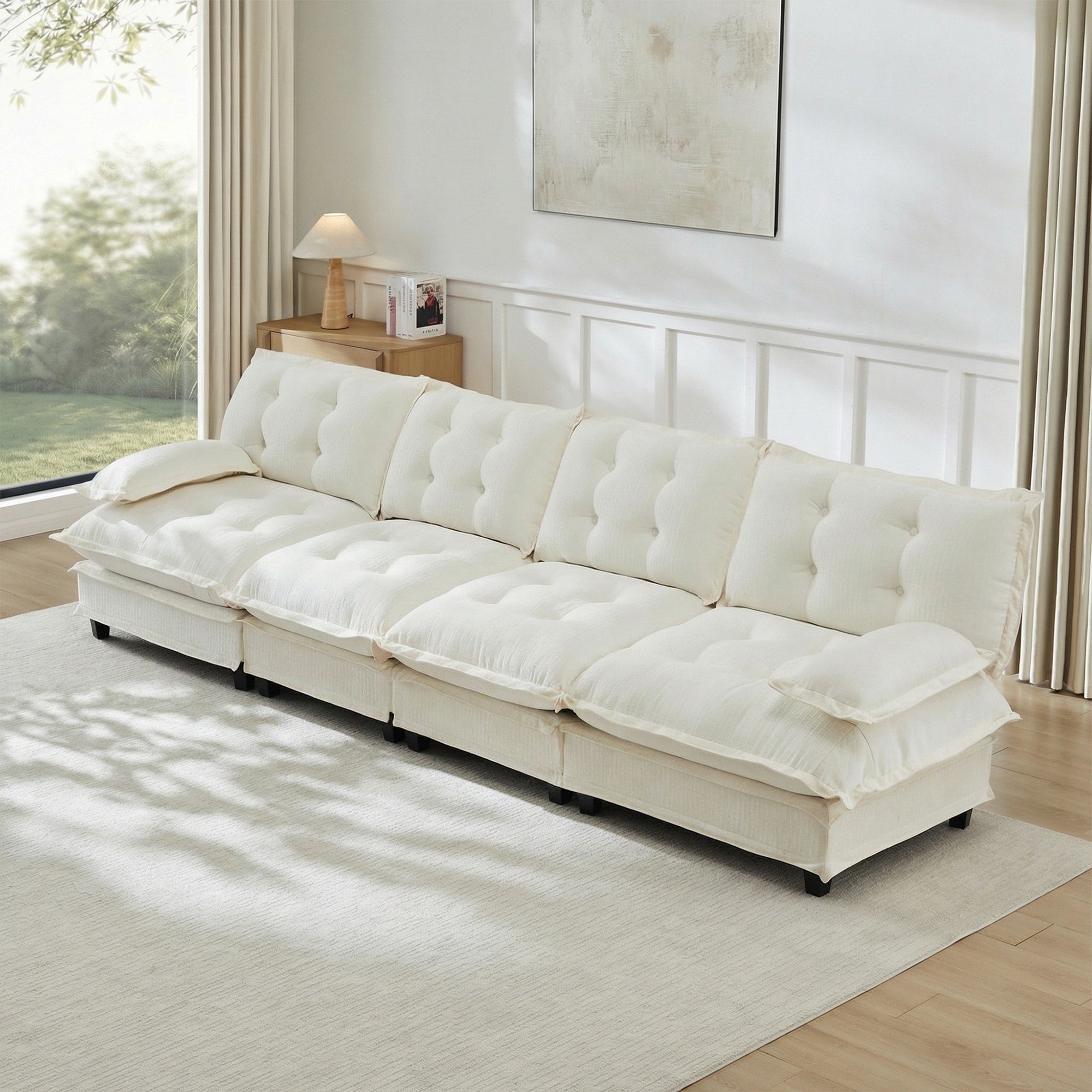 Gdfstudio Orion 138 4 Seater Cloud Modular Sectional Couch With Chenille Fabric And Lattice Cushions