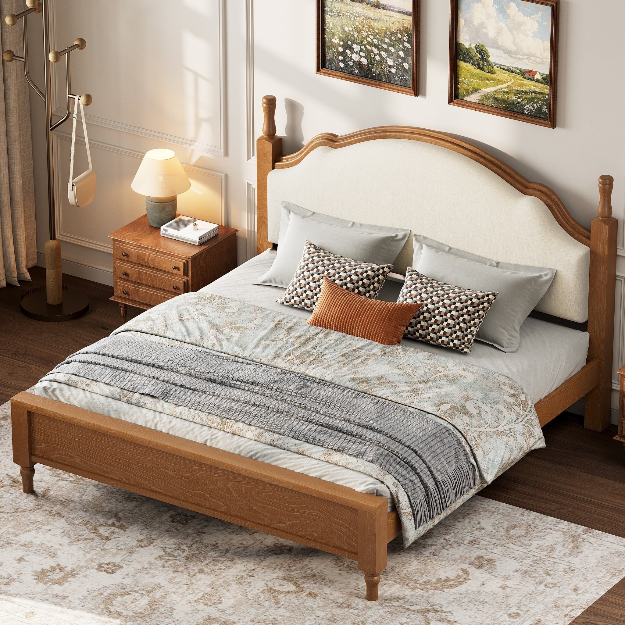 Gdfstudio Orion Wren Wood Platform Bed Sturdy Pine Frame With Upholstered Headboard