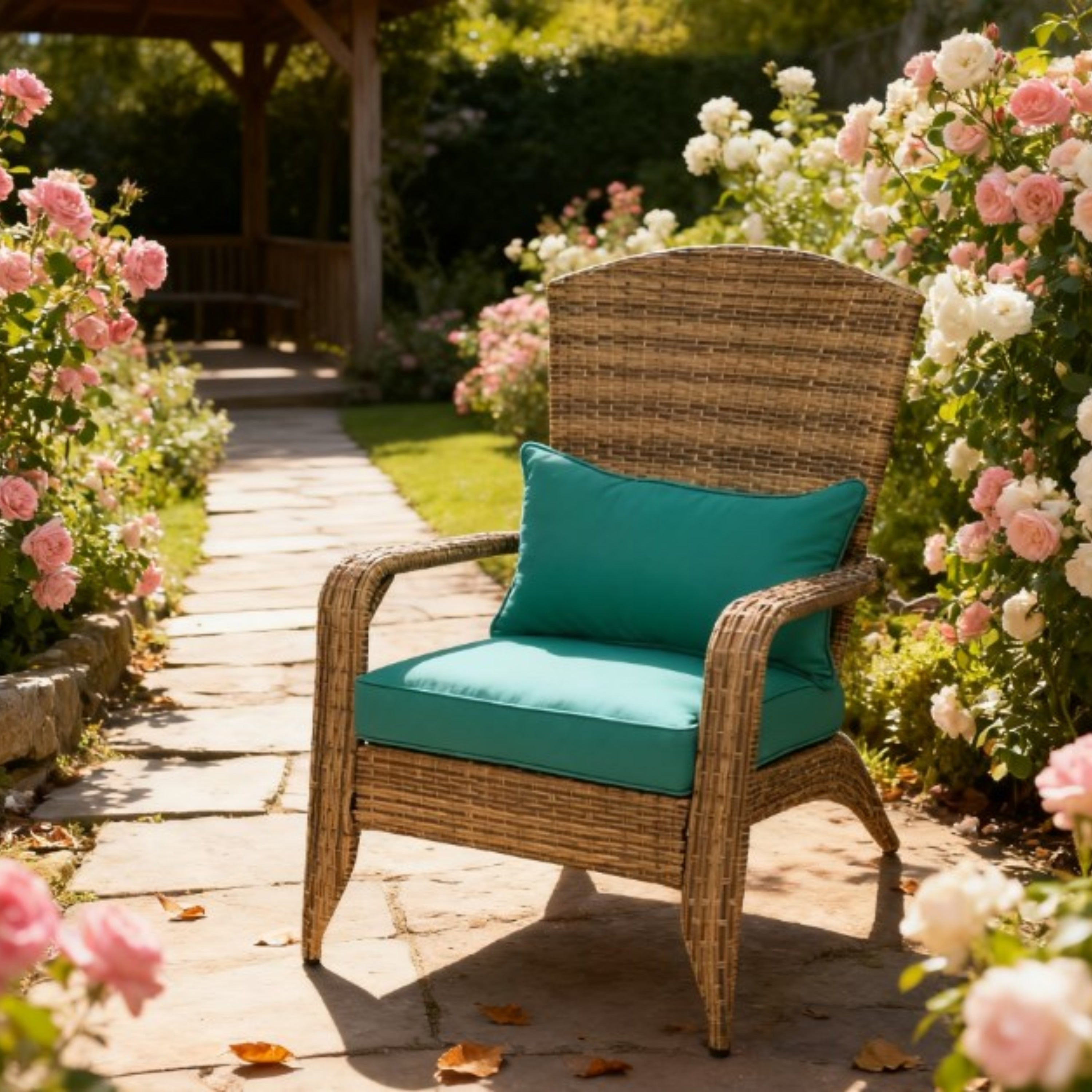 Gdfstudio Outdoor Theon Pe Wicker Adirondack Chair With Cushions