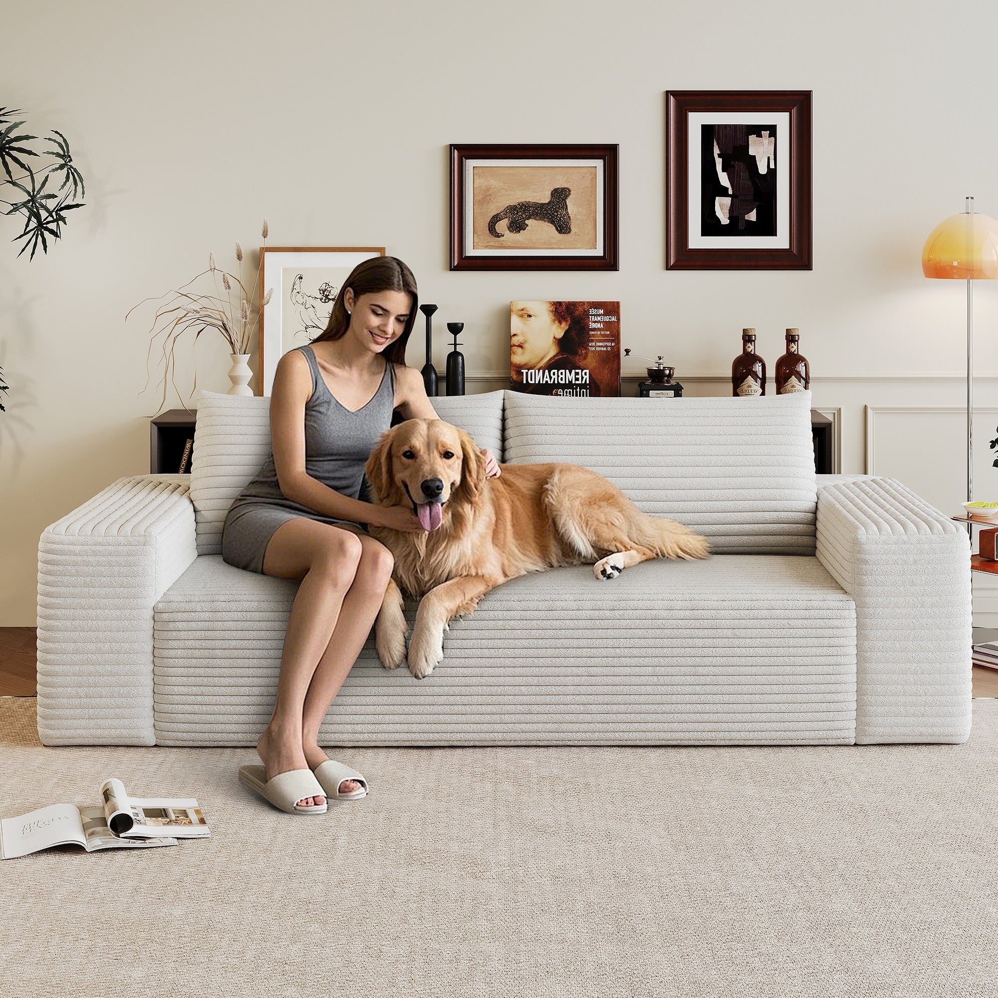 Gdfstudio Owen 71 Corduroy Sofa Deep Seat 3 Seater Couch With No Assembly Required For Living Room