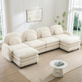 Gdfstudio Pierce Teddy Fabric 4 Seat Modular Couch With 2 Ottomans And Double Layer Cushions