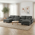 Gdfstudio Piper 142 U Shape Sailboat Chenille Sofa With Cup Holders Storage Usb 2 Ottomans 2 Pillows