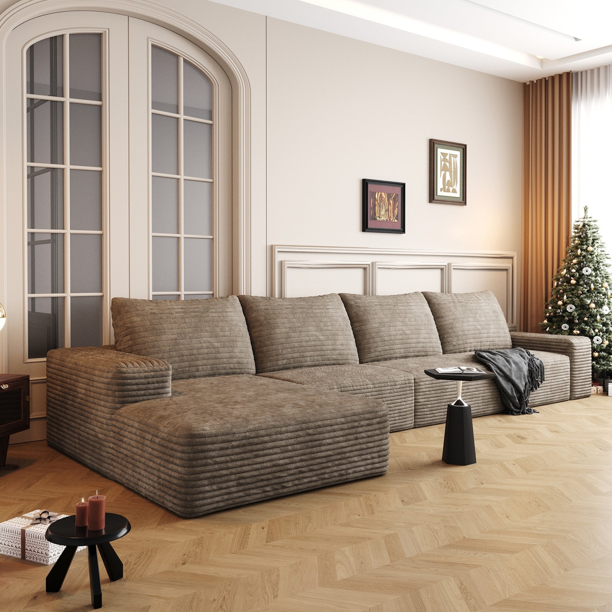 Gdfstudio River 135 L Shape Cloud Sectional Sofa No Assembly Plush Corduroy Deep Seat Couch